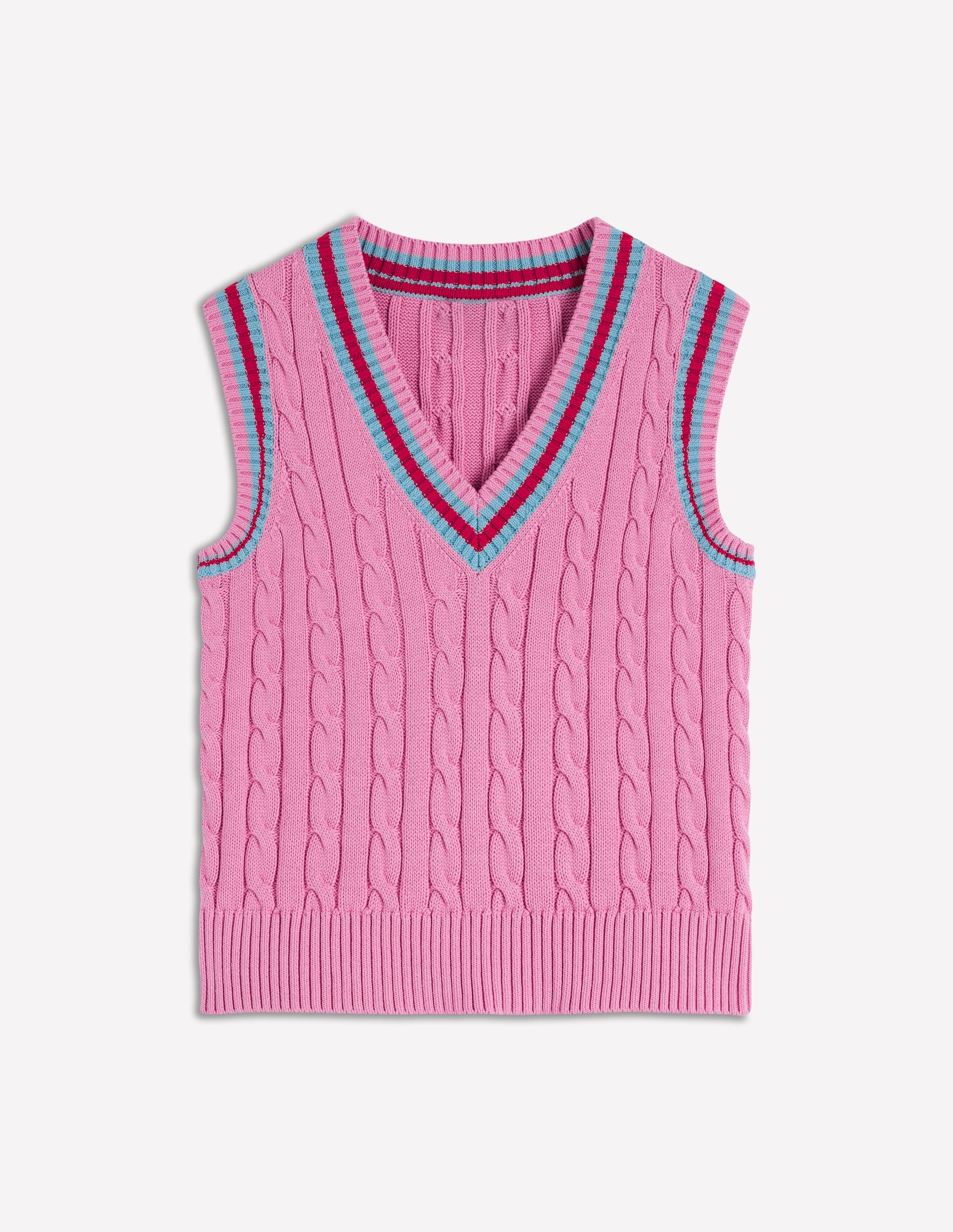 Maeve Cable V Neck Tank-Pink, Red - Image 7