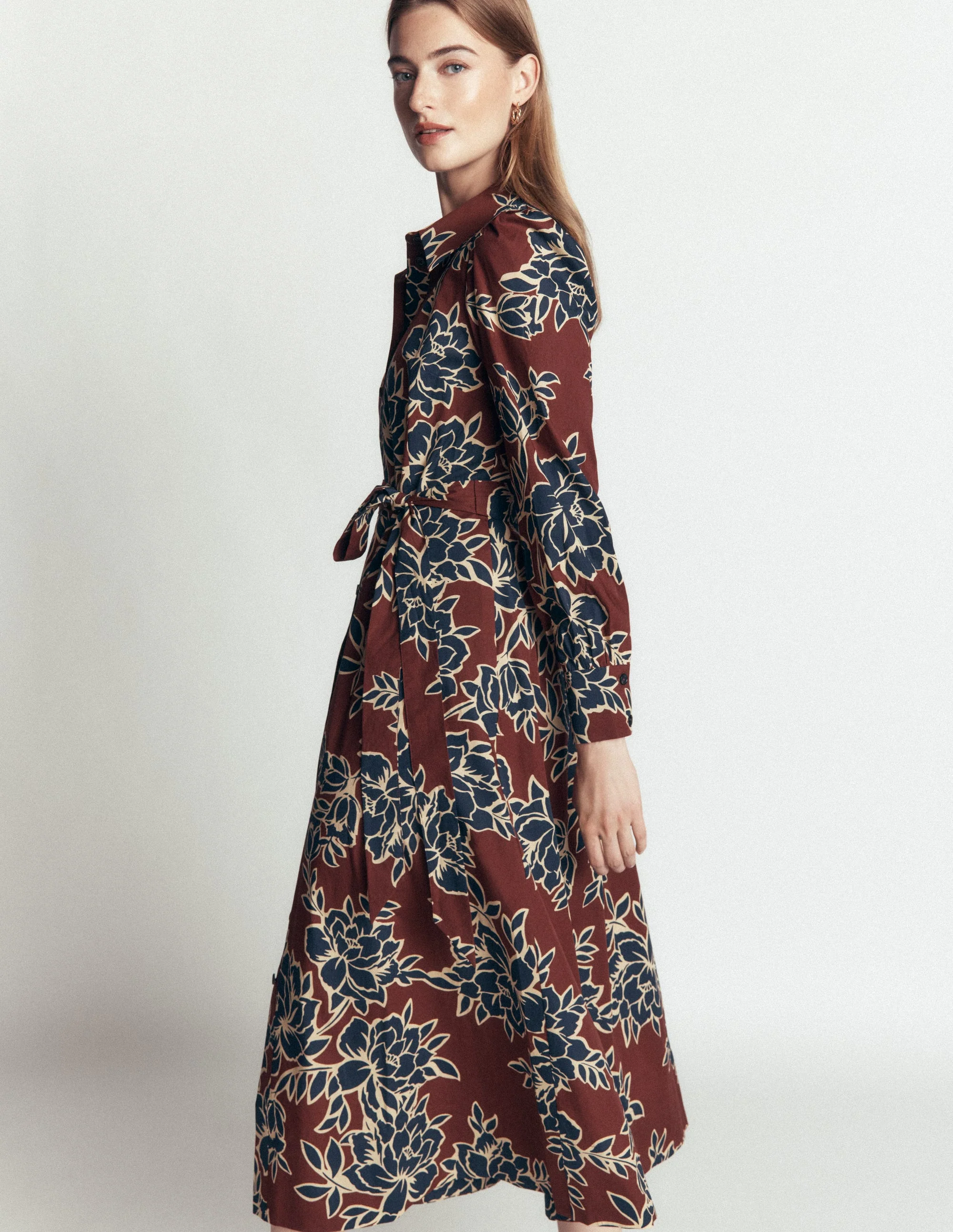 Maeve Cotton Midi Shirt Dress-Brown, Enchanted Peony Large - Image 2