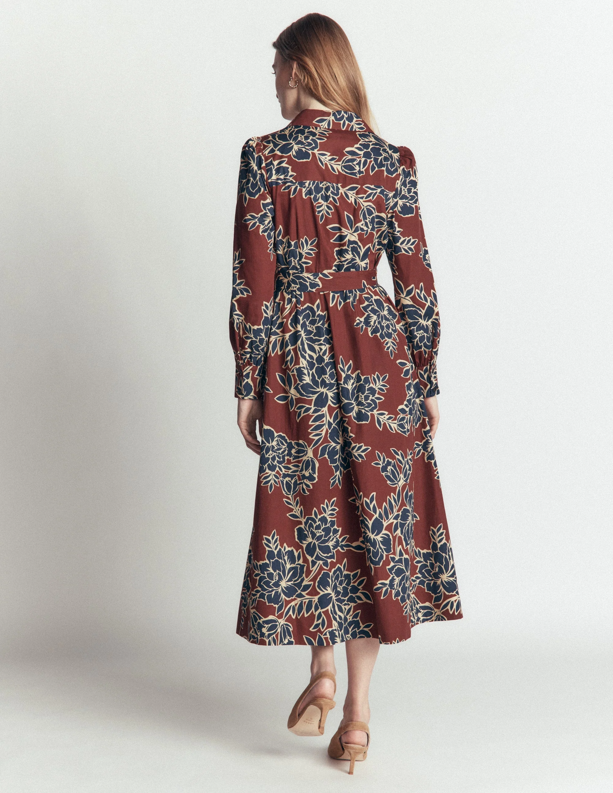 Maeve Cotton Midi Shirt Dress-Brown, Enchanted Peony Large - Image 3