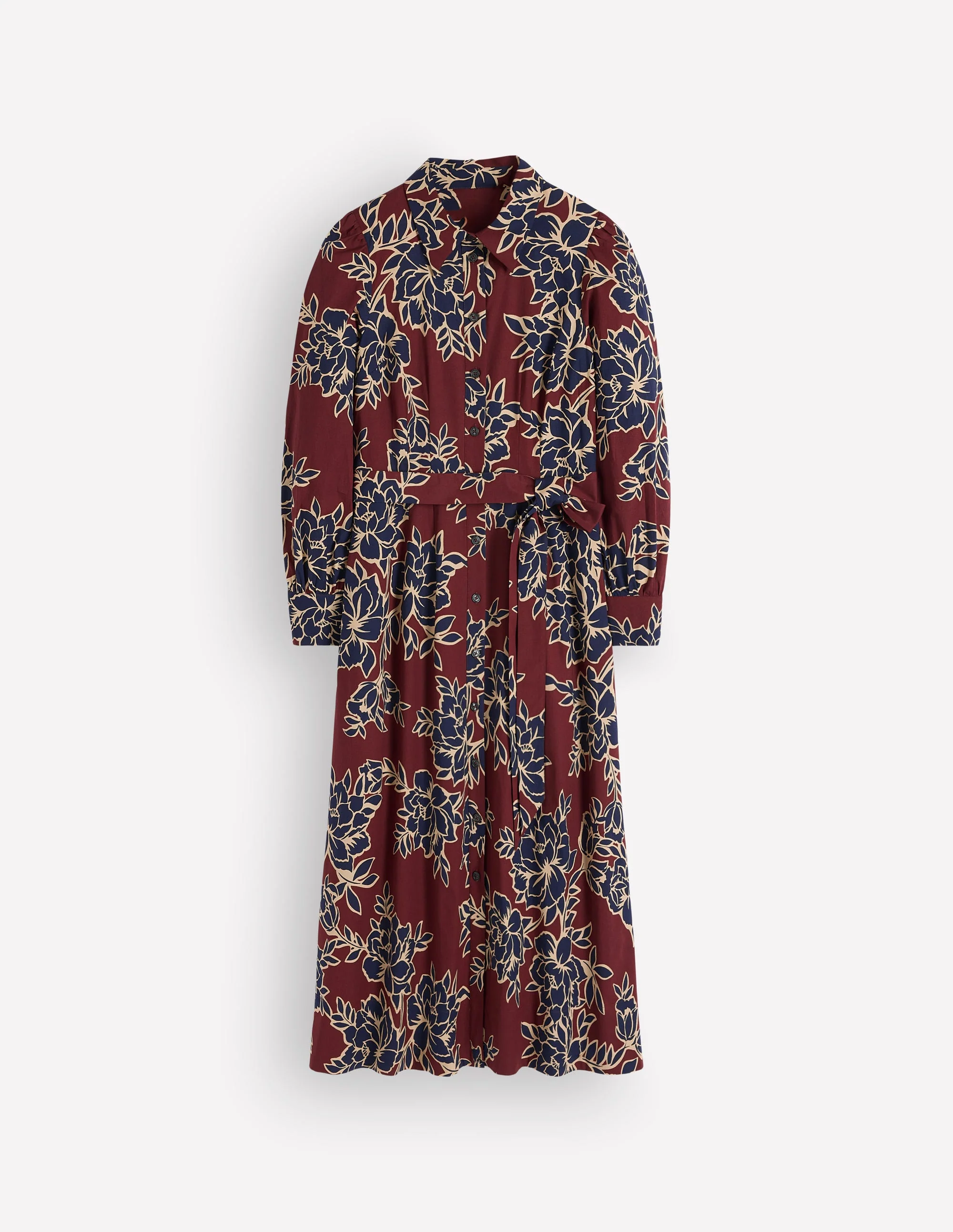 Maeve Cotton Midi Shirt Dress-Brown, Enchanted Peony Large - Image 6