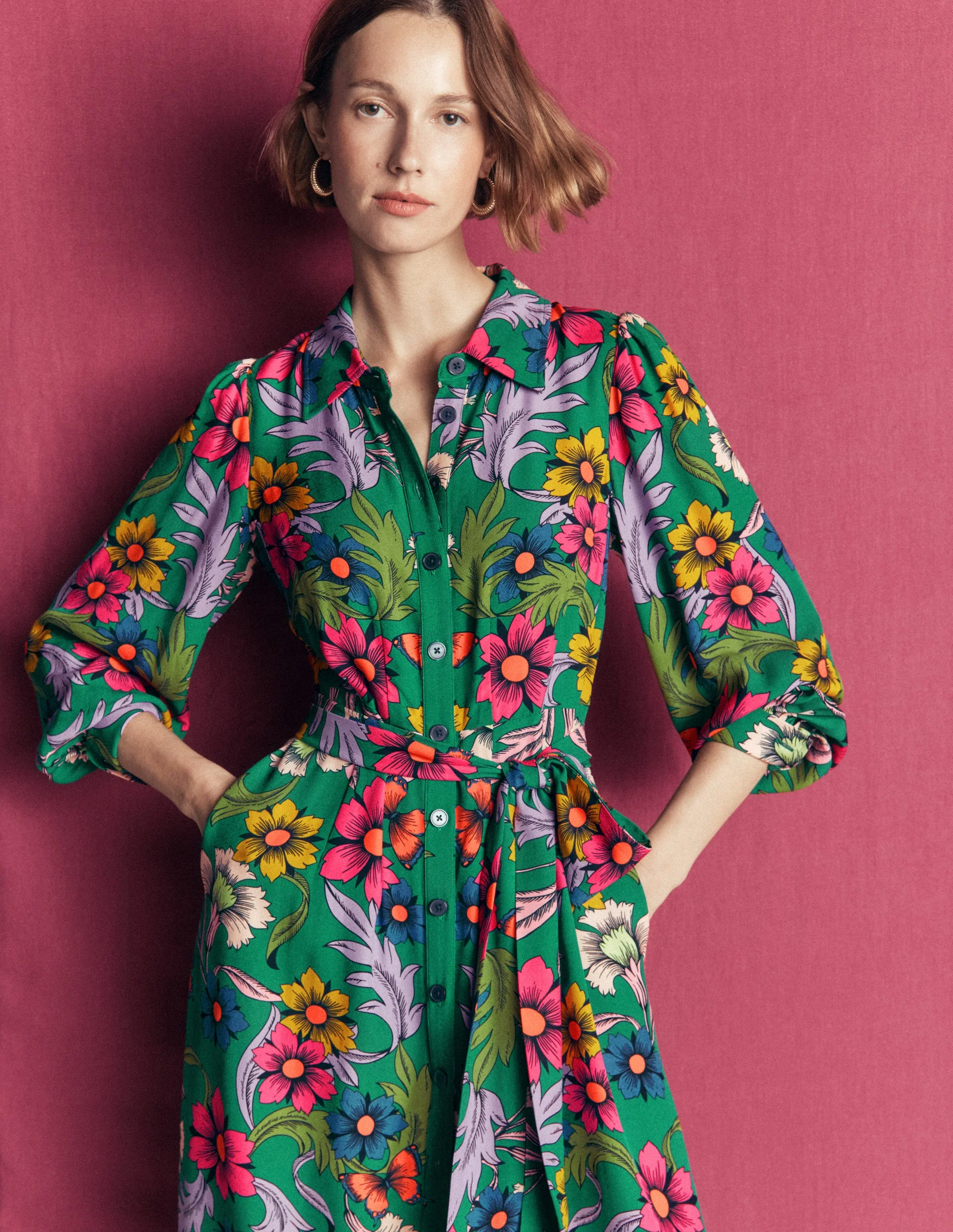 Maeve Occasion Shirt Dress-Jewel Green, Butterfly Bouquet - Image 4