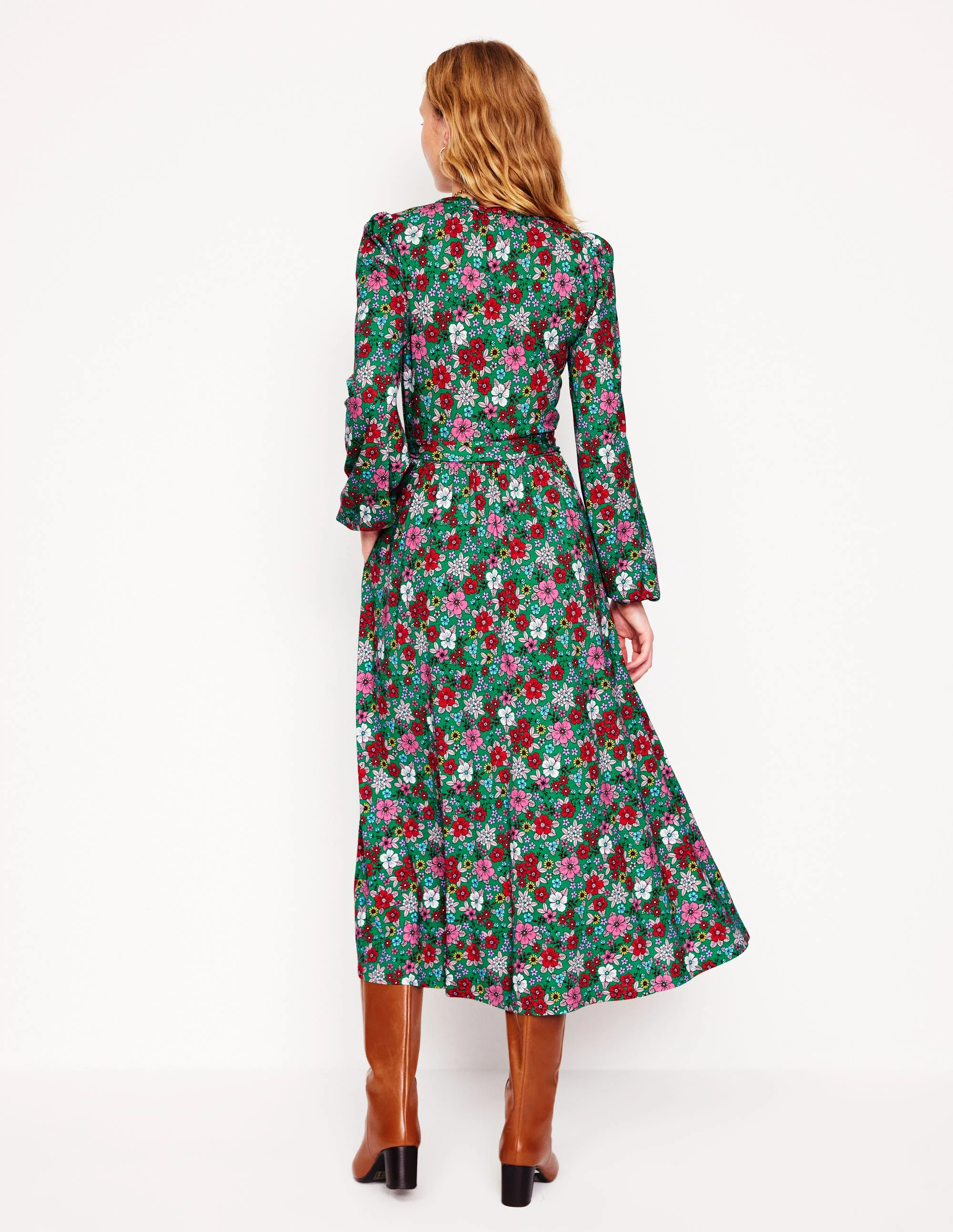 Maeve Trim Jersey Midi Dress-Rich Emerald, Blossom Scatter - Image 3
