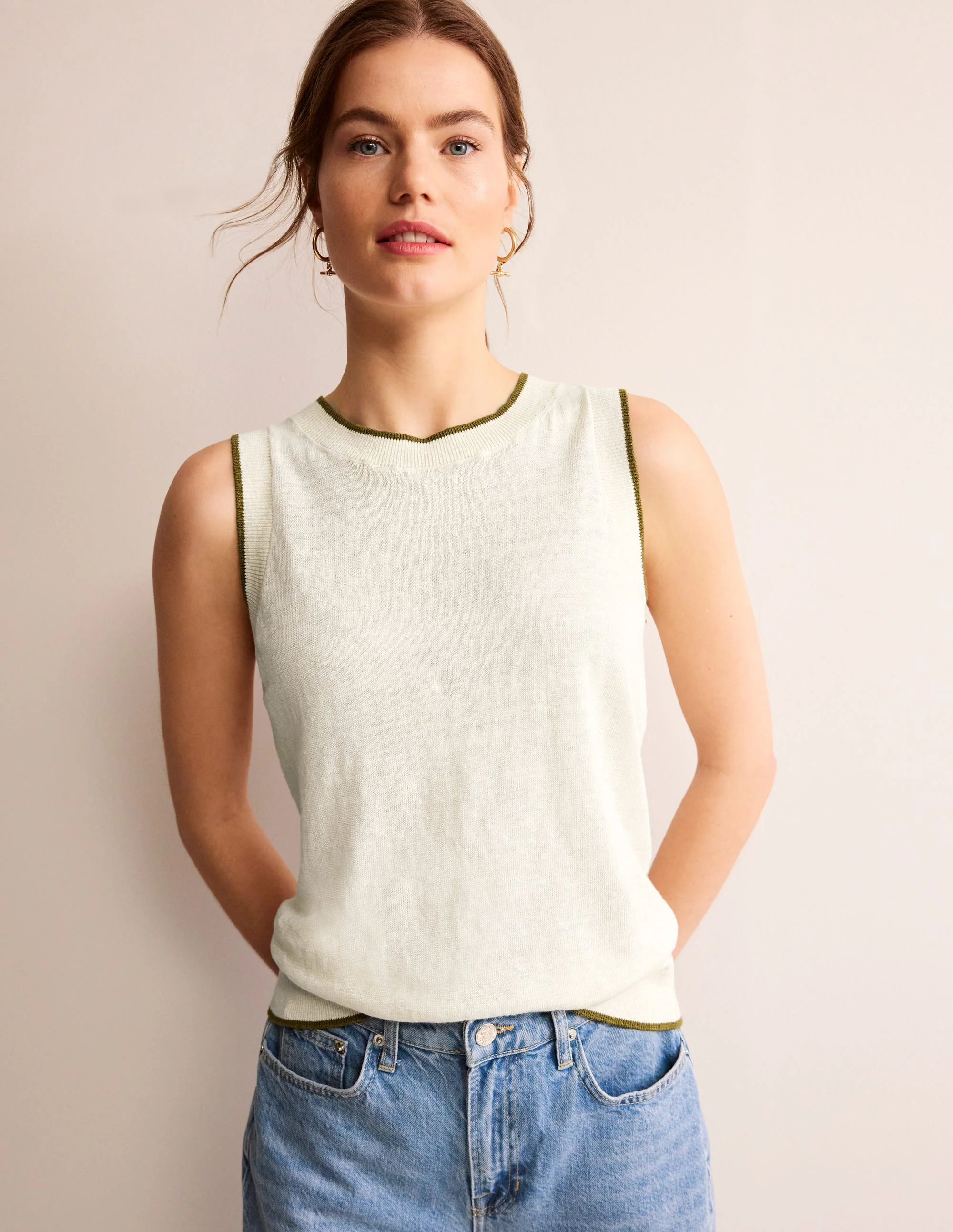 Maggie Linen Tank-Warm Ivory