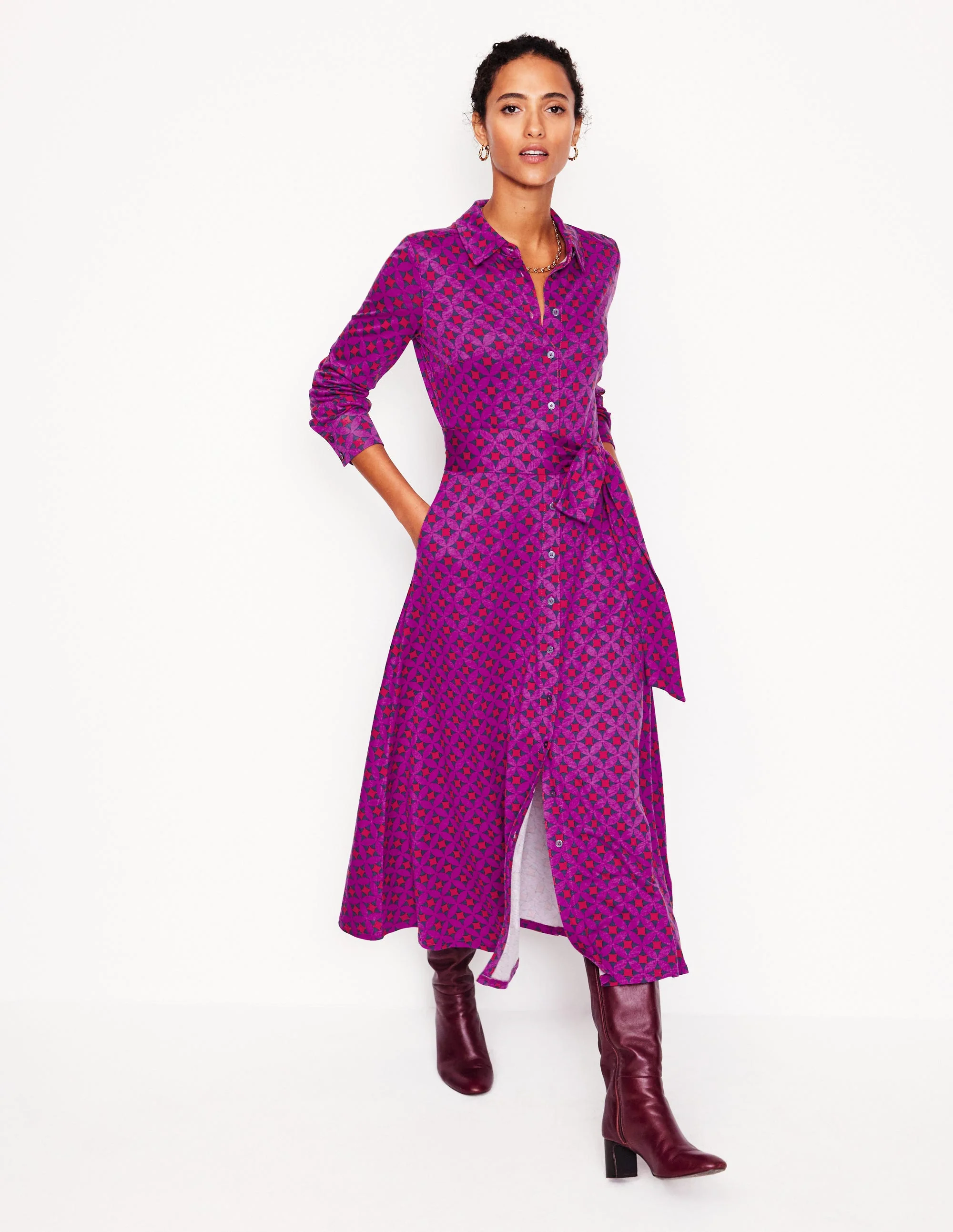 Marcia Jersey Midi Shirt Dress-Regal Purple, Diamond Terrace - Image 4