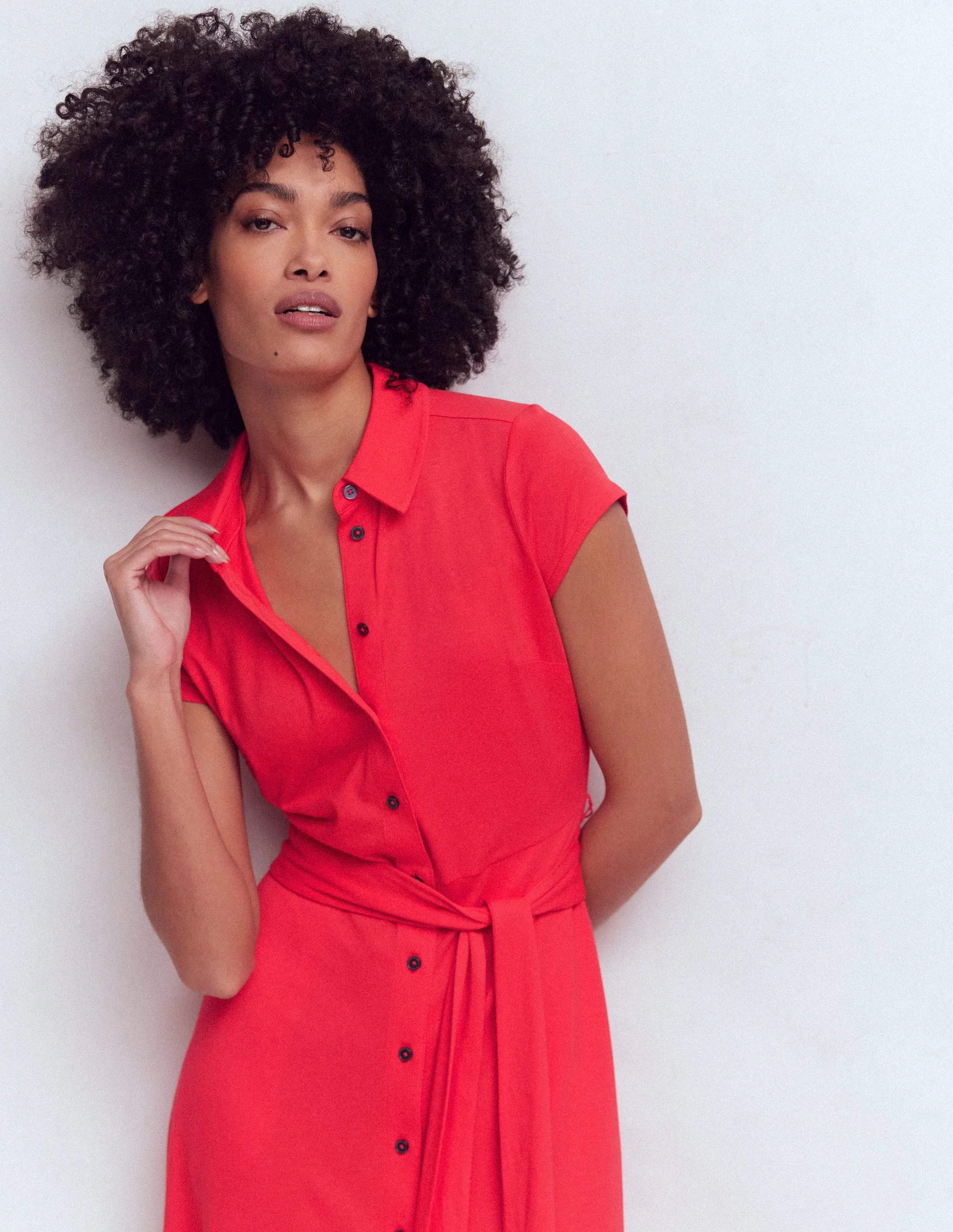 Marcia Jersey Shirt Dress-Poppy Red - Image 4