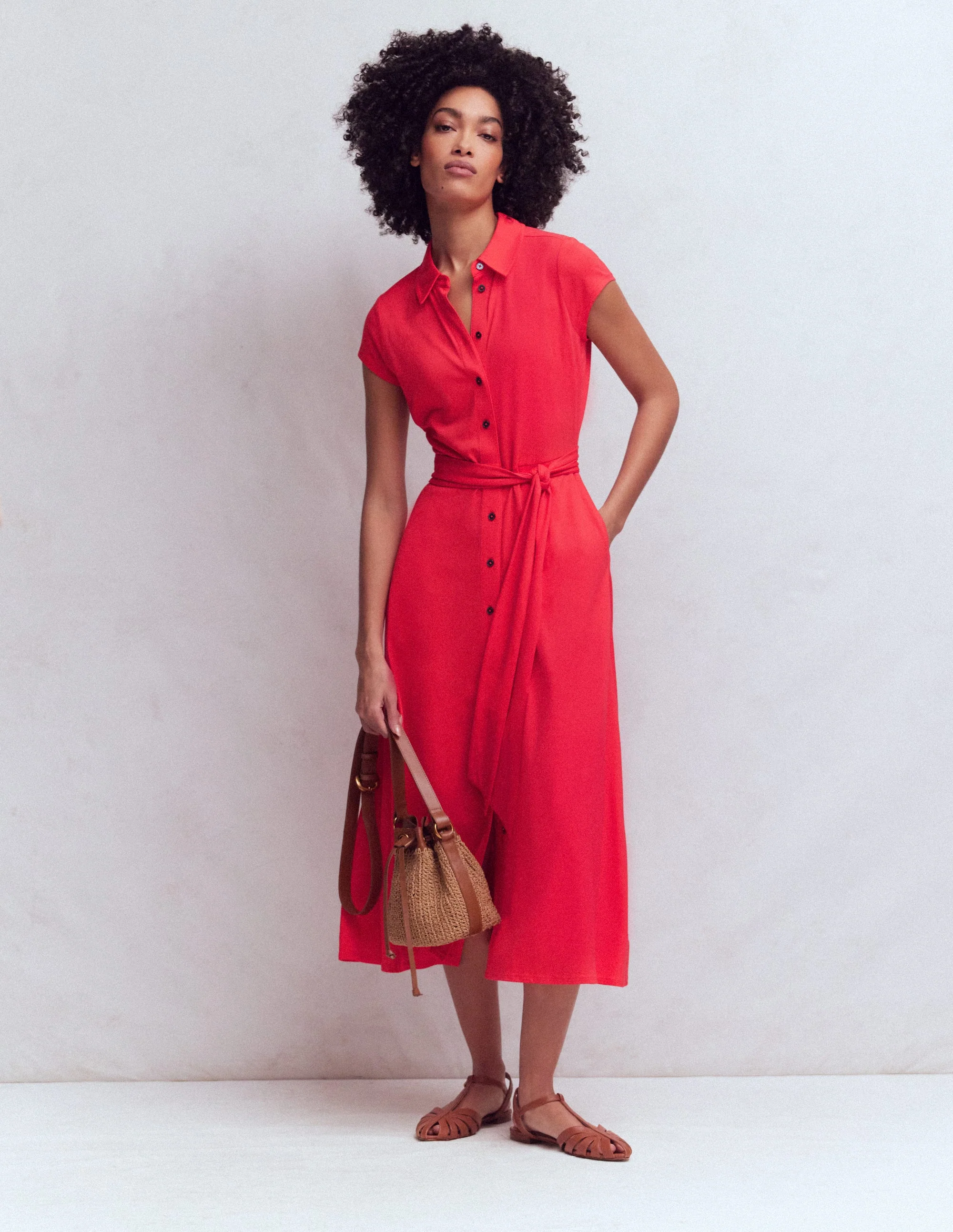 Marcia Jersey Shirt Dress-Poppy Red - Image 5