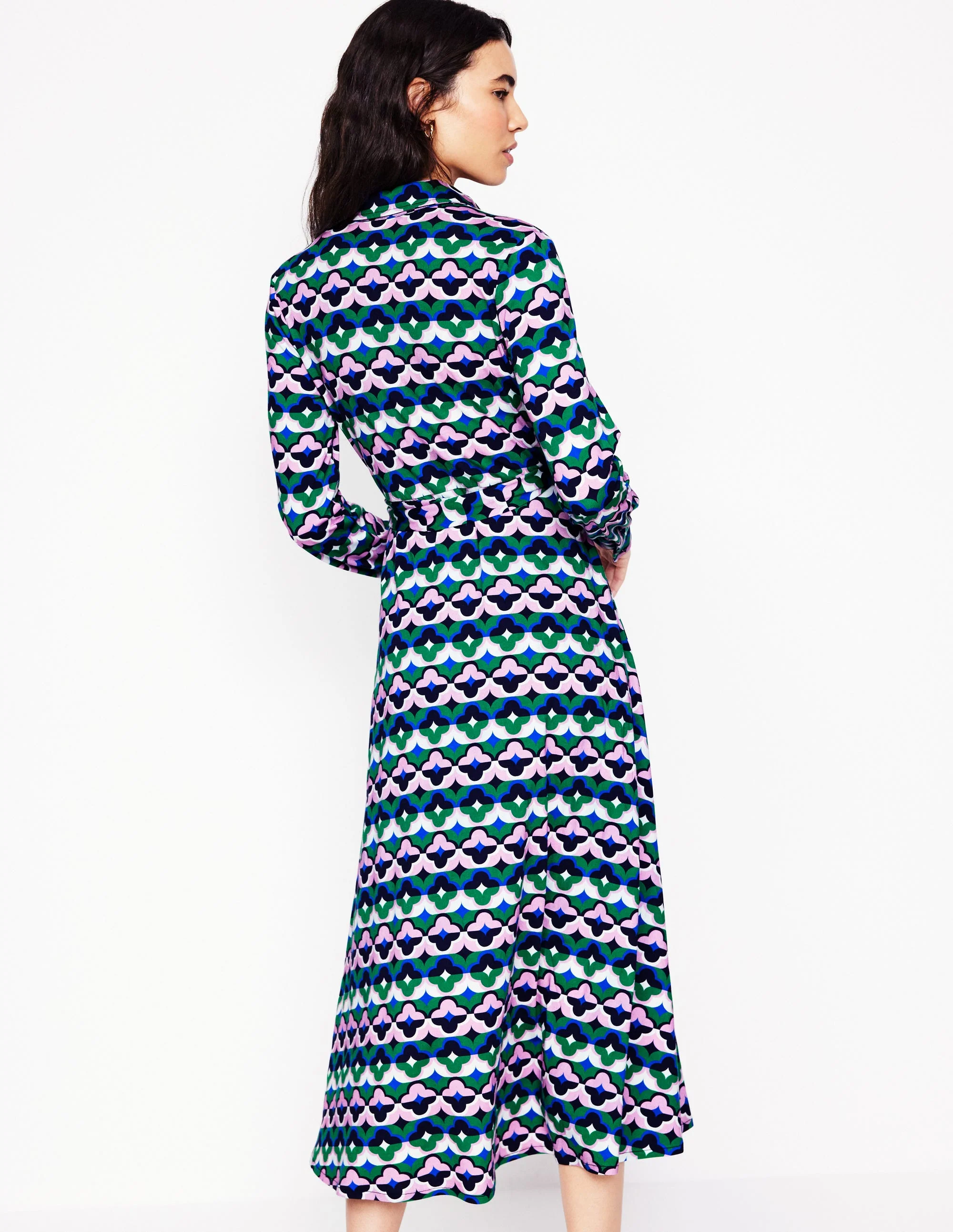 Marcia Jersey Shirt Dress-Rich Emerald, Lucky Clover - Image 3