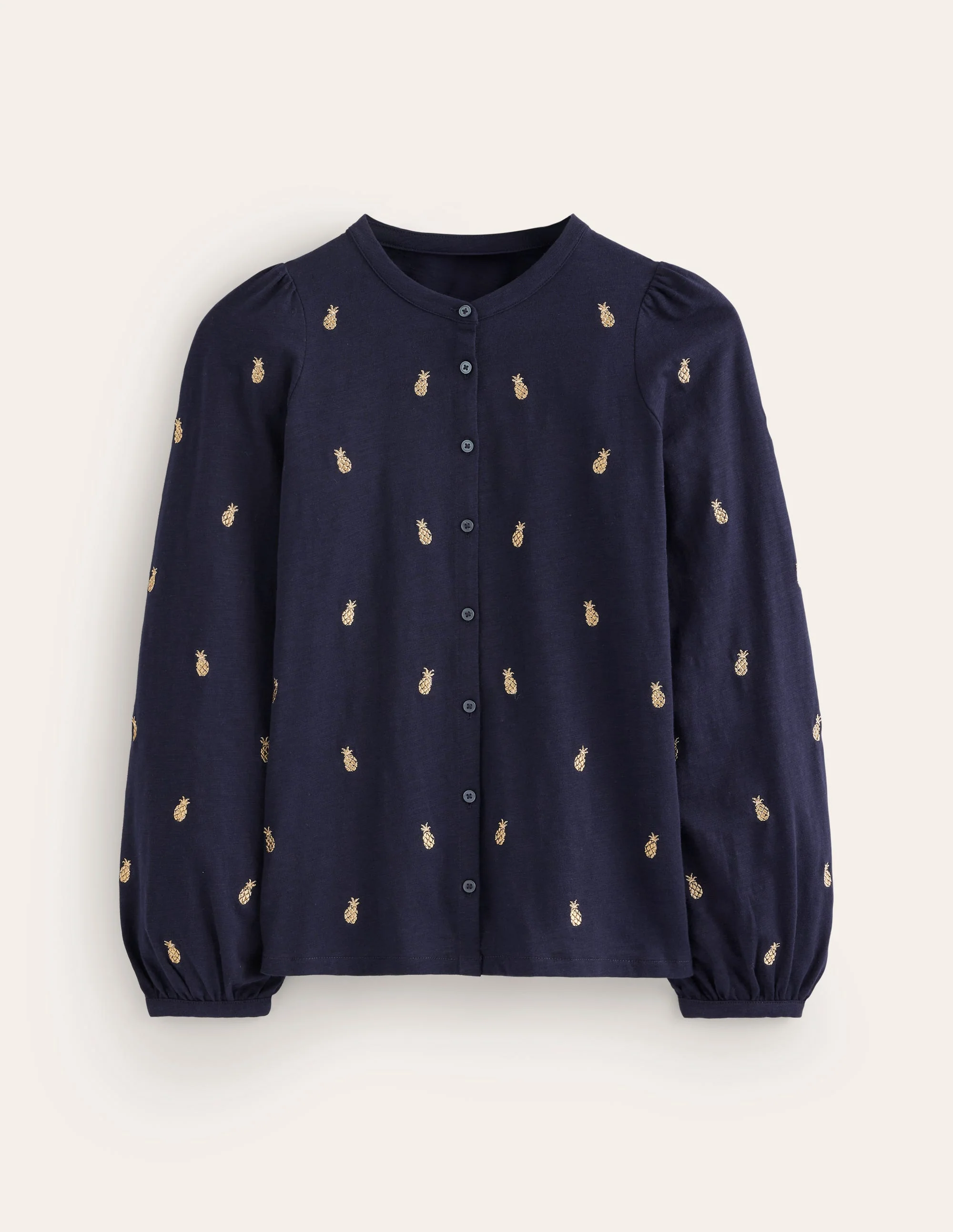 Marina Embroidered Shirt-Navy, Pineapple Embroidery - Image 7