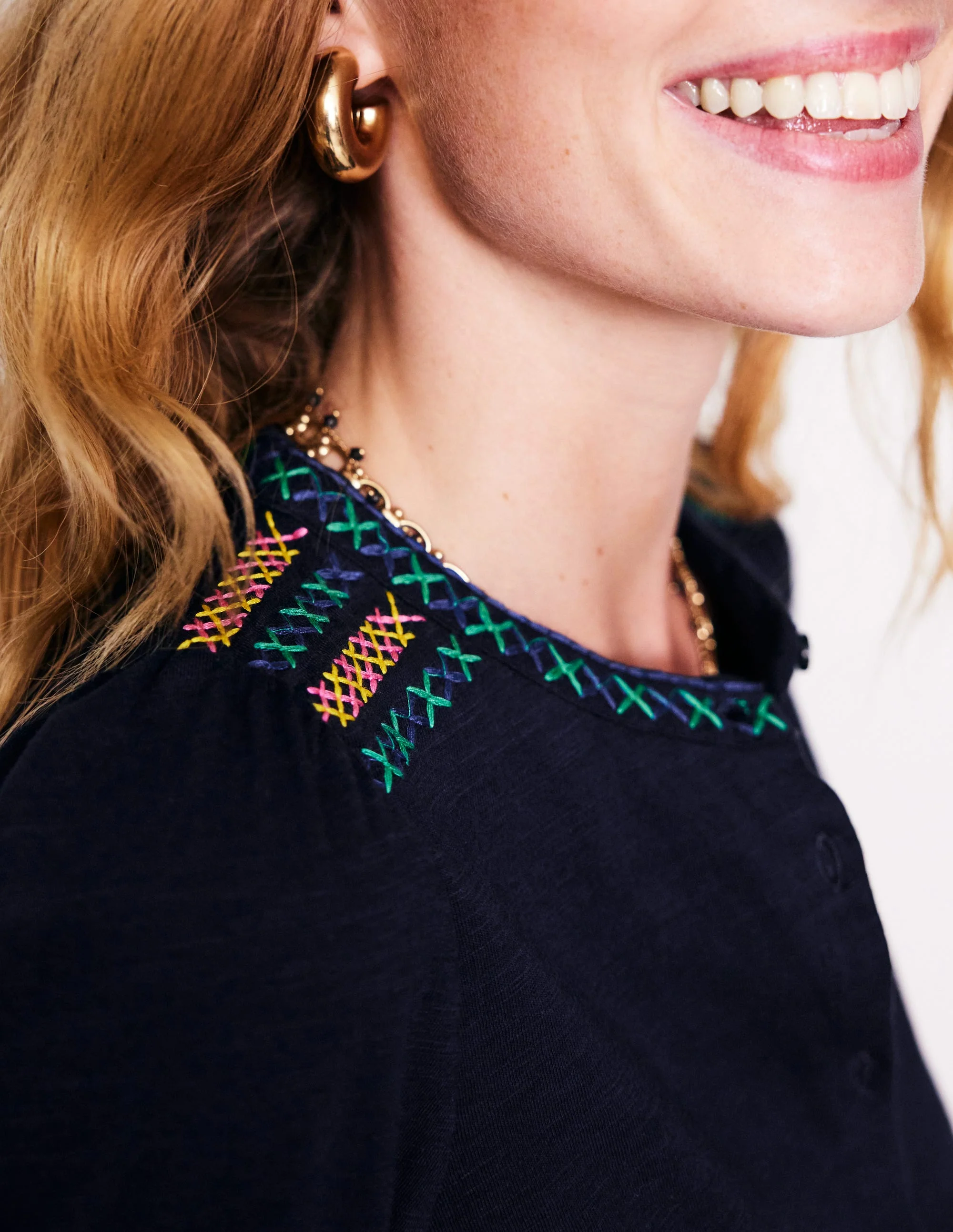 Marina Embroidered Shirt-Navy - Image 2