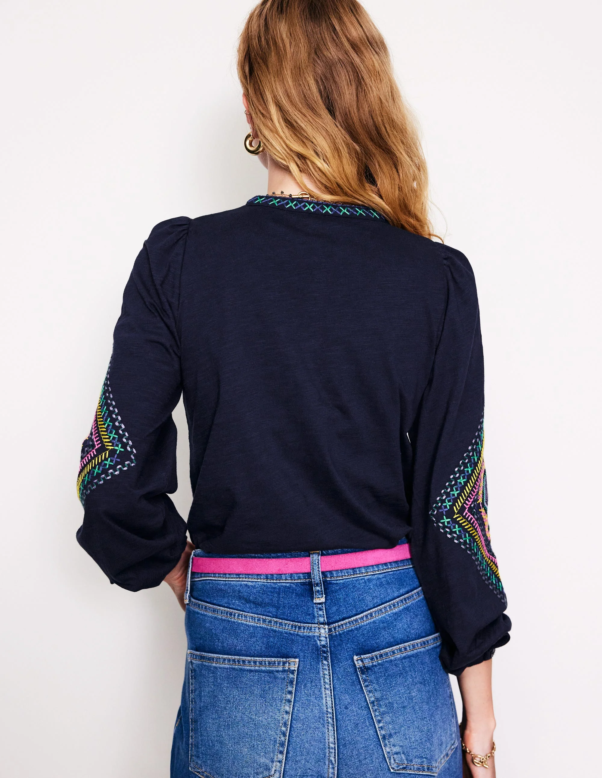 Marina Embroidered Shirt-Navy - Image 3