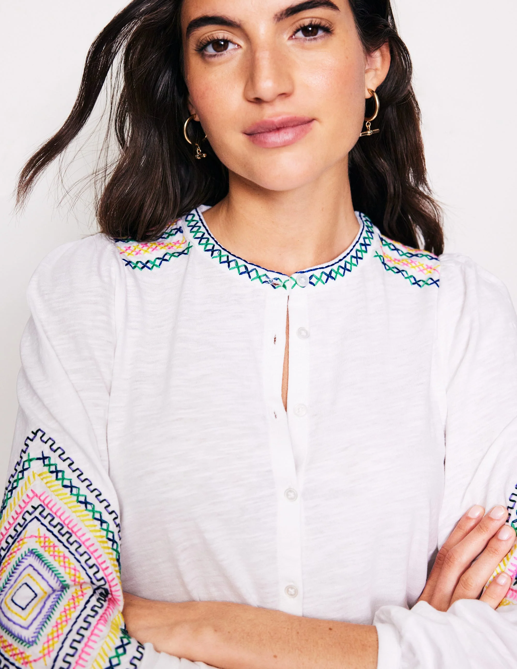 Marina Embroidered Shirt-White - Image 3