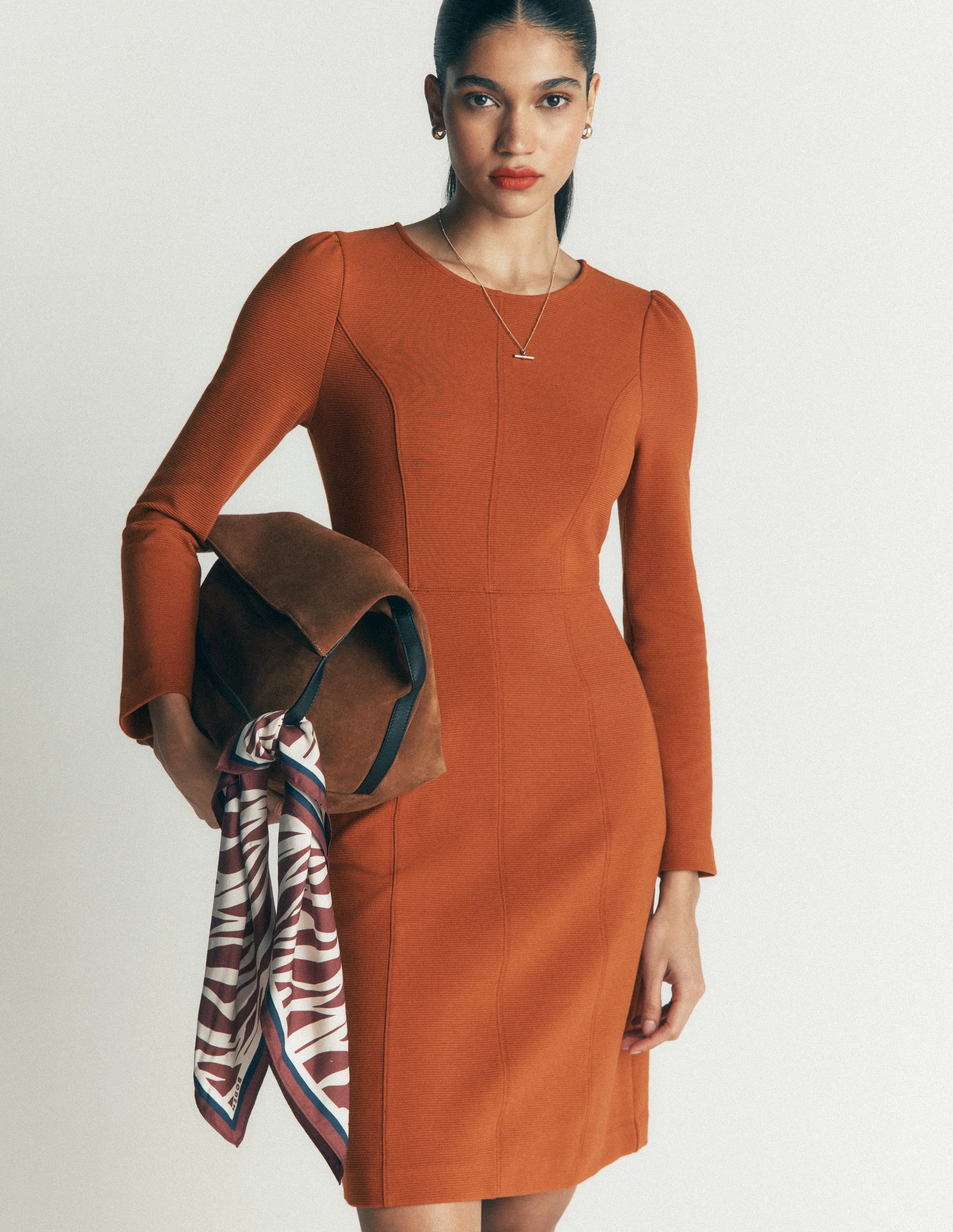 Marla Seamed Ottoman Dress-Gingerbread