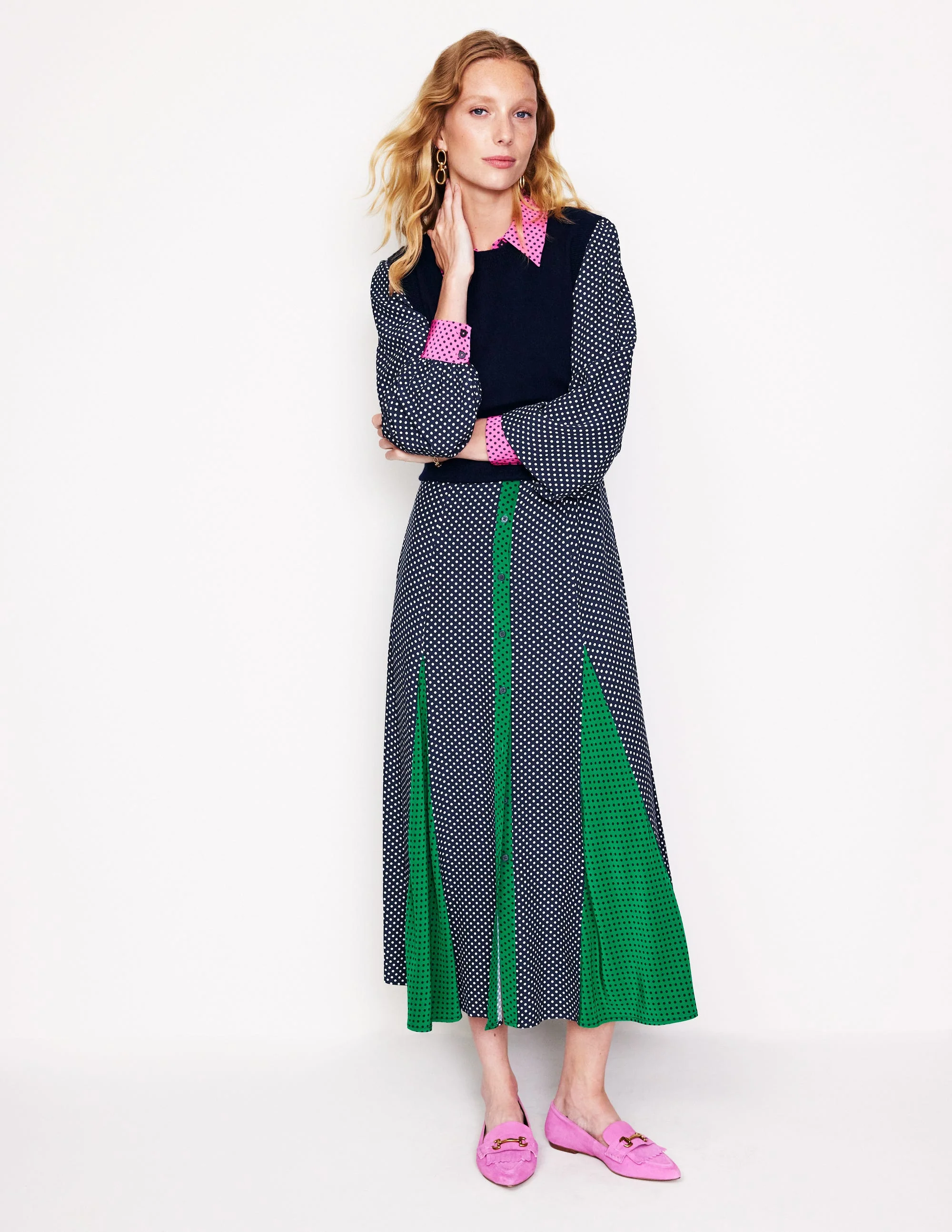 Martha Godet Maxi Shirt Dress-French Navy Spots - Image 6
