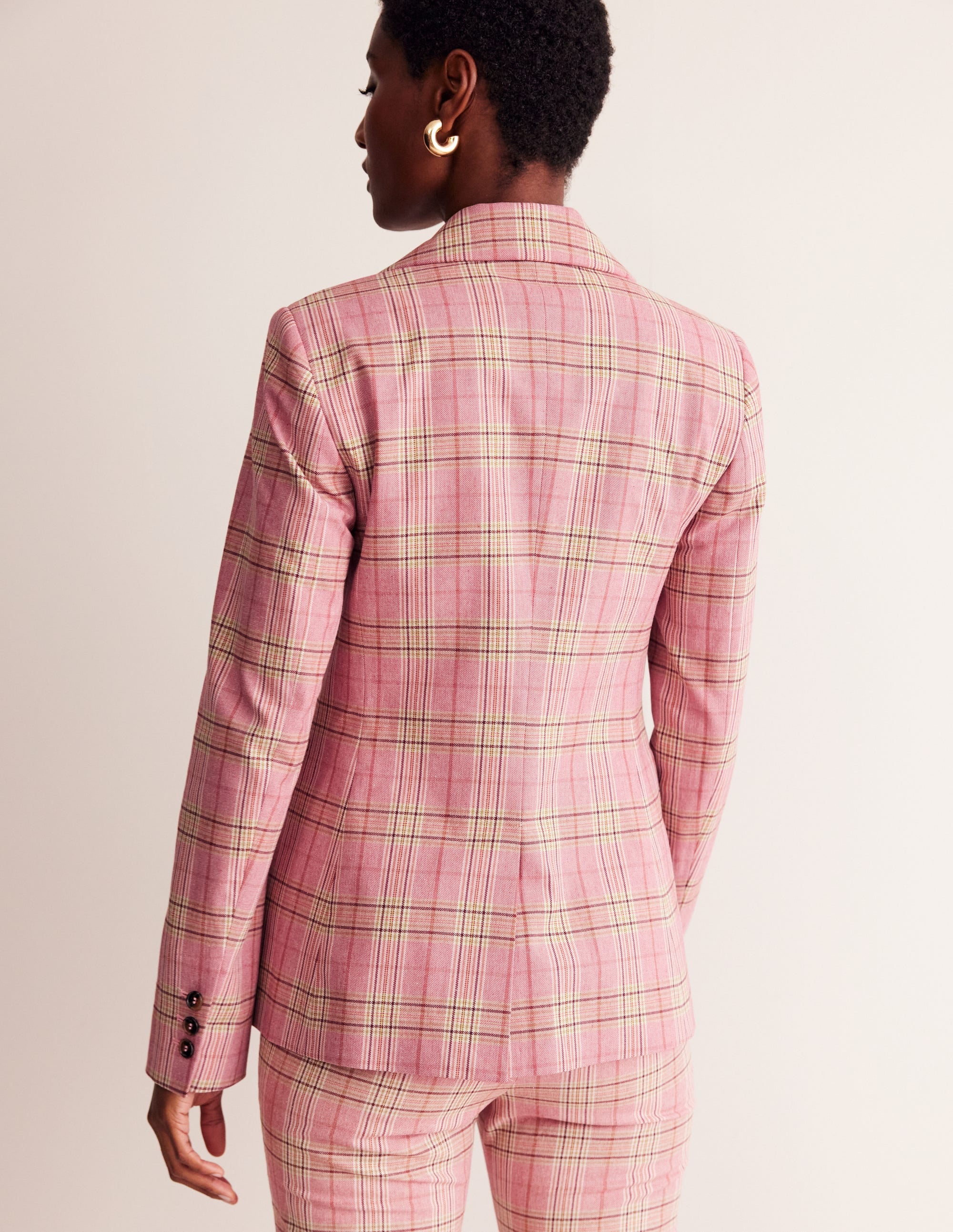 Marylebone Cotton Blazer-Pink Check - Image 3