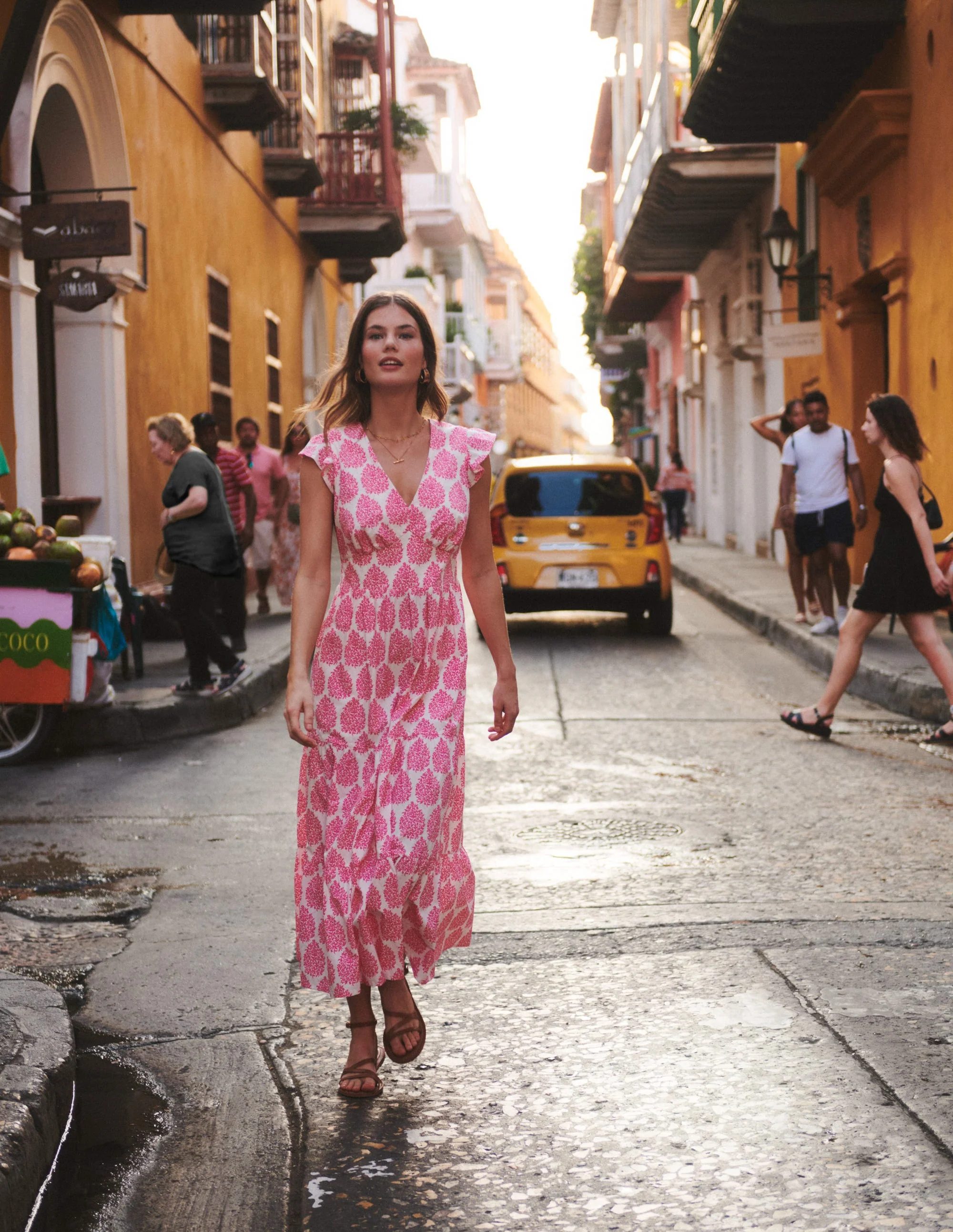 May Cotton Midi Tea Dress-Sangria Sunset, Floret - Image 5