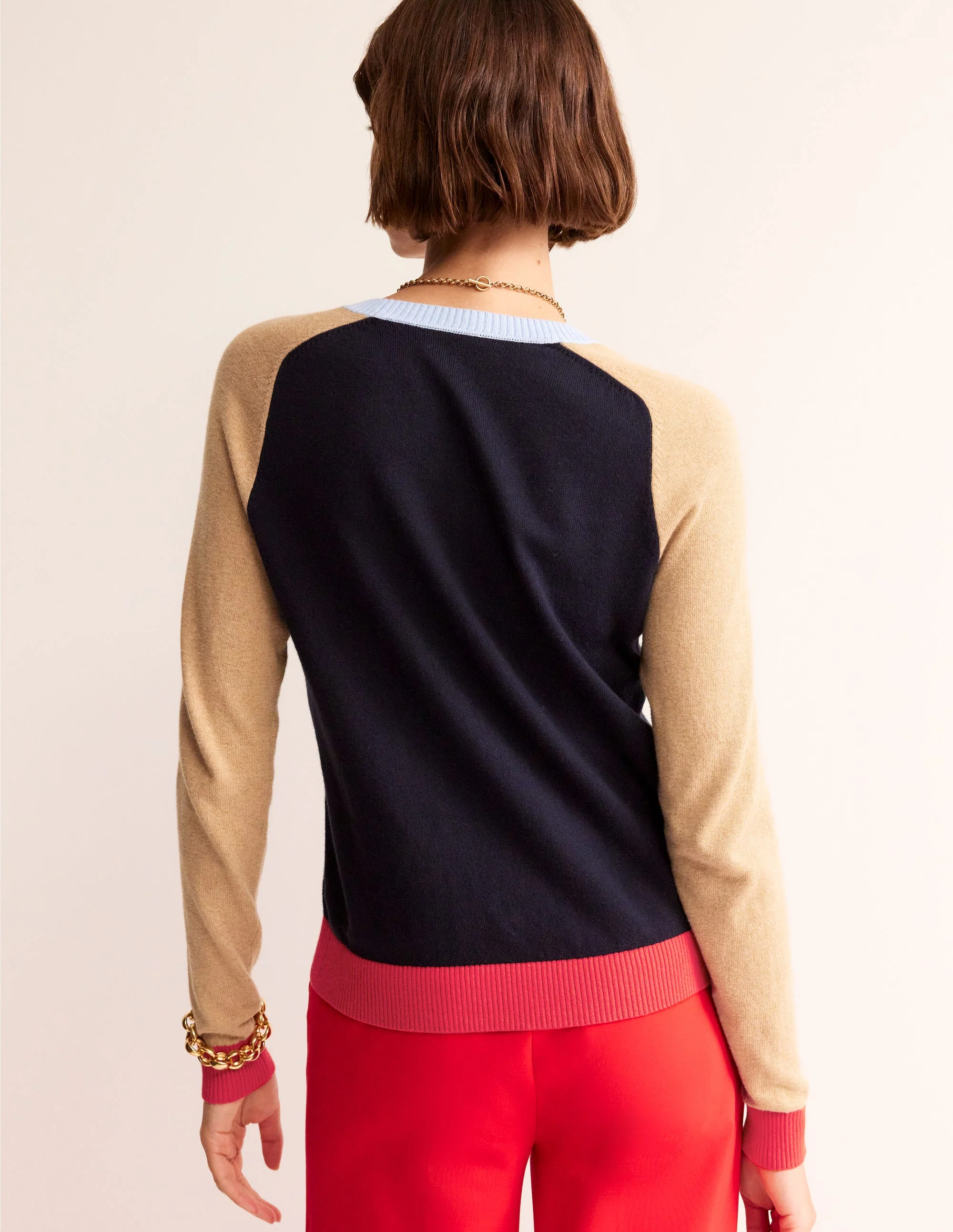 Meg Raglan Sleeve Jumper-Navy, Camel Colourblock - Image 3