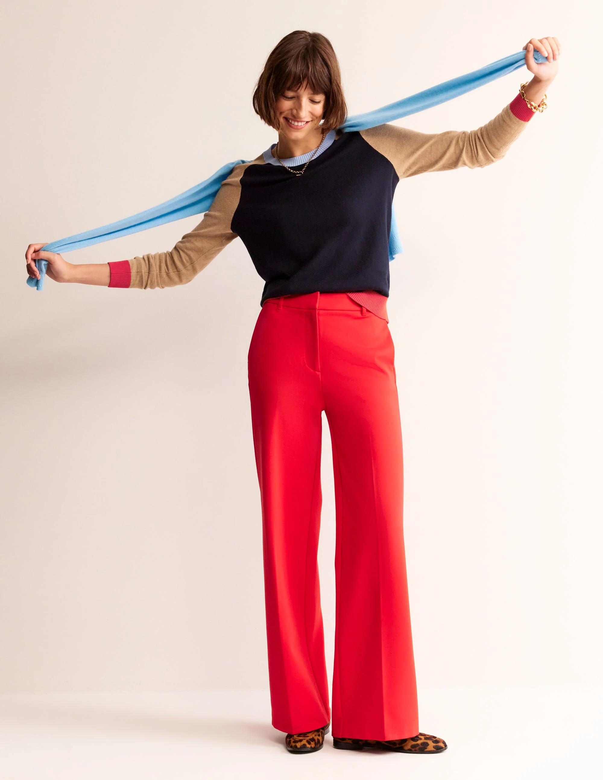 Meg Raglan Sleeve Jumper-Navy, Camel Colourblock - Image 4