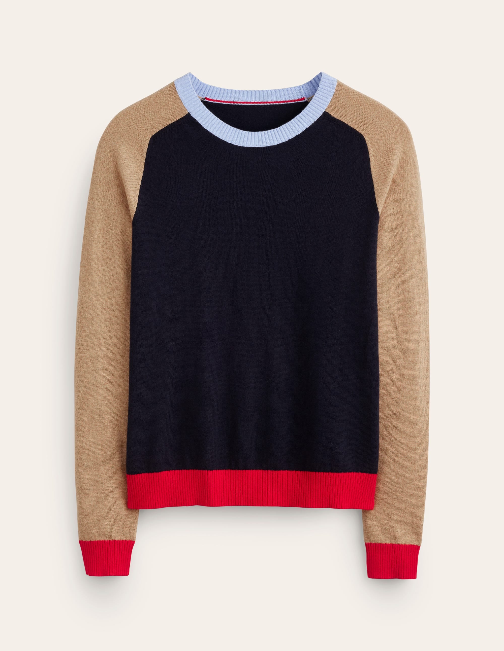 Meg Raglan Sleeve Jumper-Navy, Camel Colourblock - Image 5