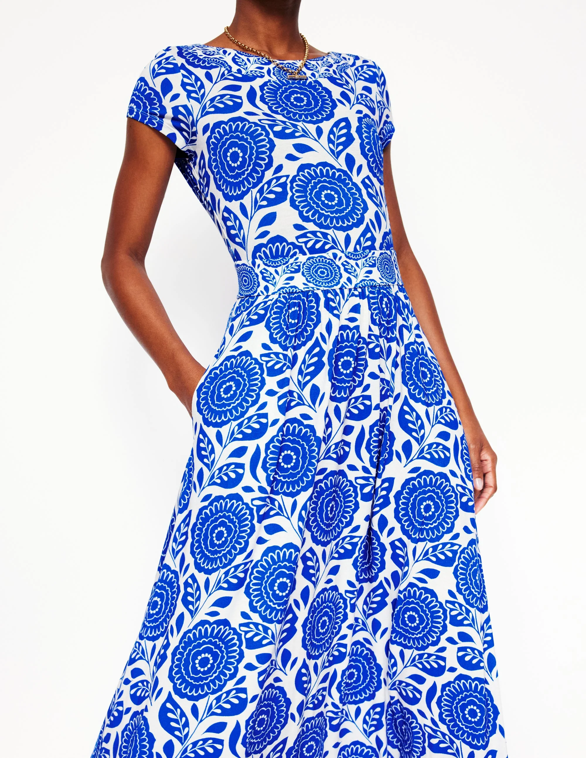 Melanie Jersey Midi Dress-Gallery Blue, Dahlia Stamp - Image 2