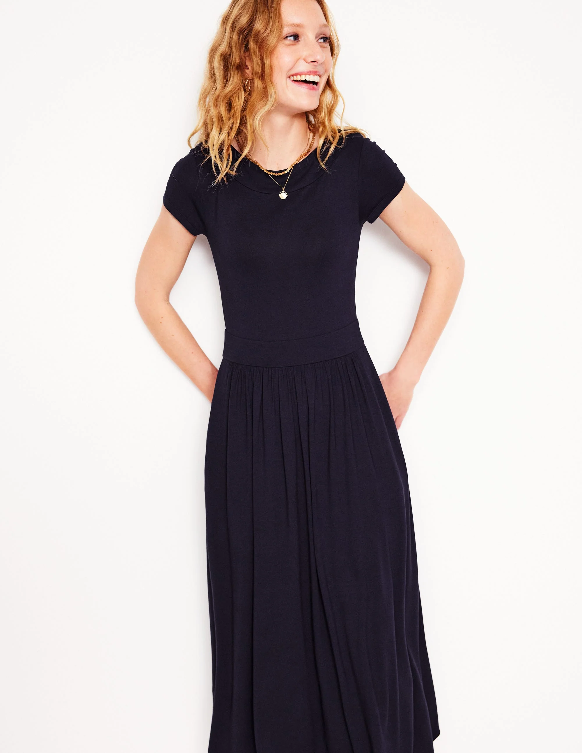 Melanie Jersey Midi Dress-Navy - Image 4