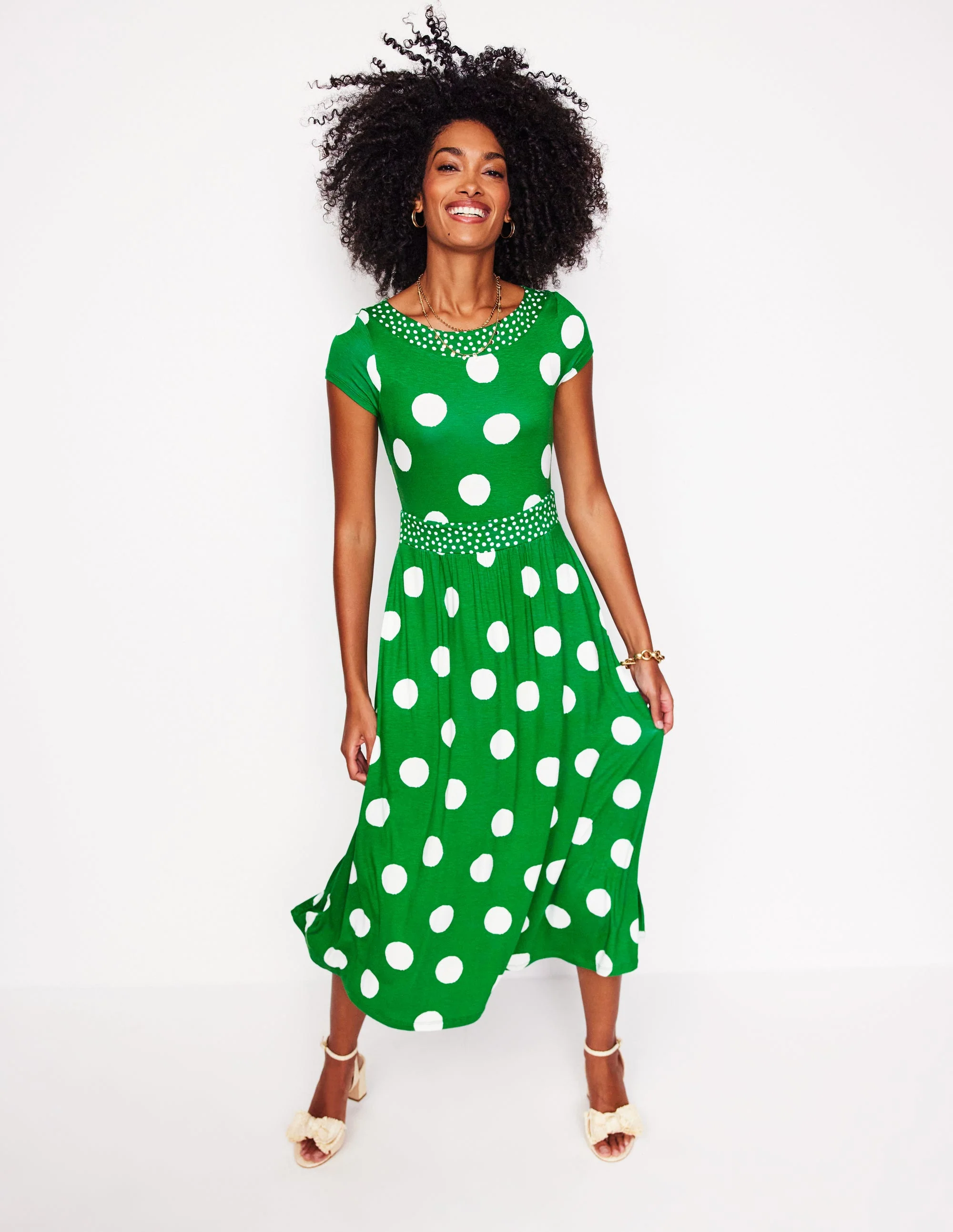 Melanie Jersey Midi Dress-Rich Emerald, Abstract Dot - Image 4