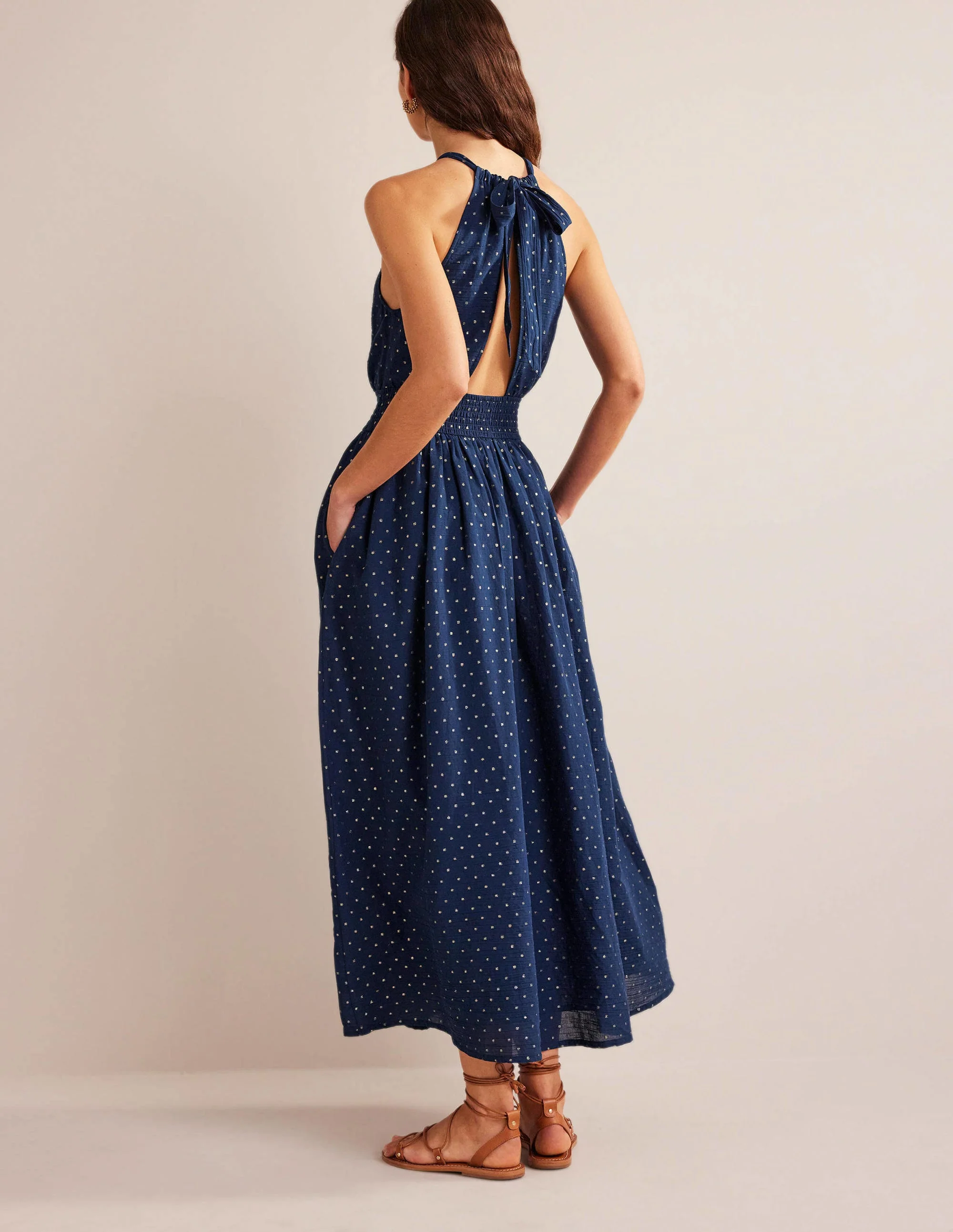 Metallic Detail Maxi Dress-Navy, Gold Clip - Image 3