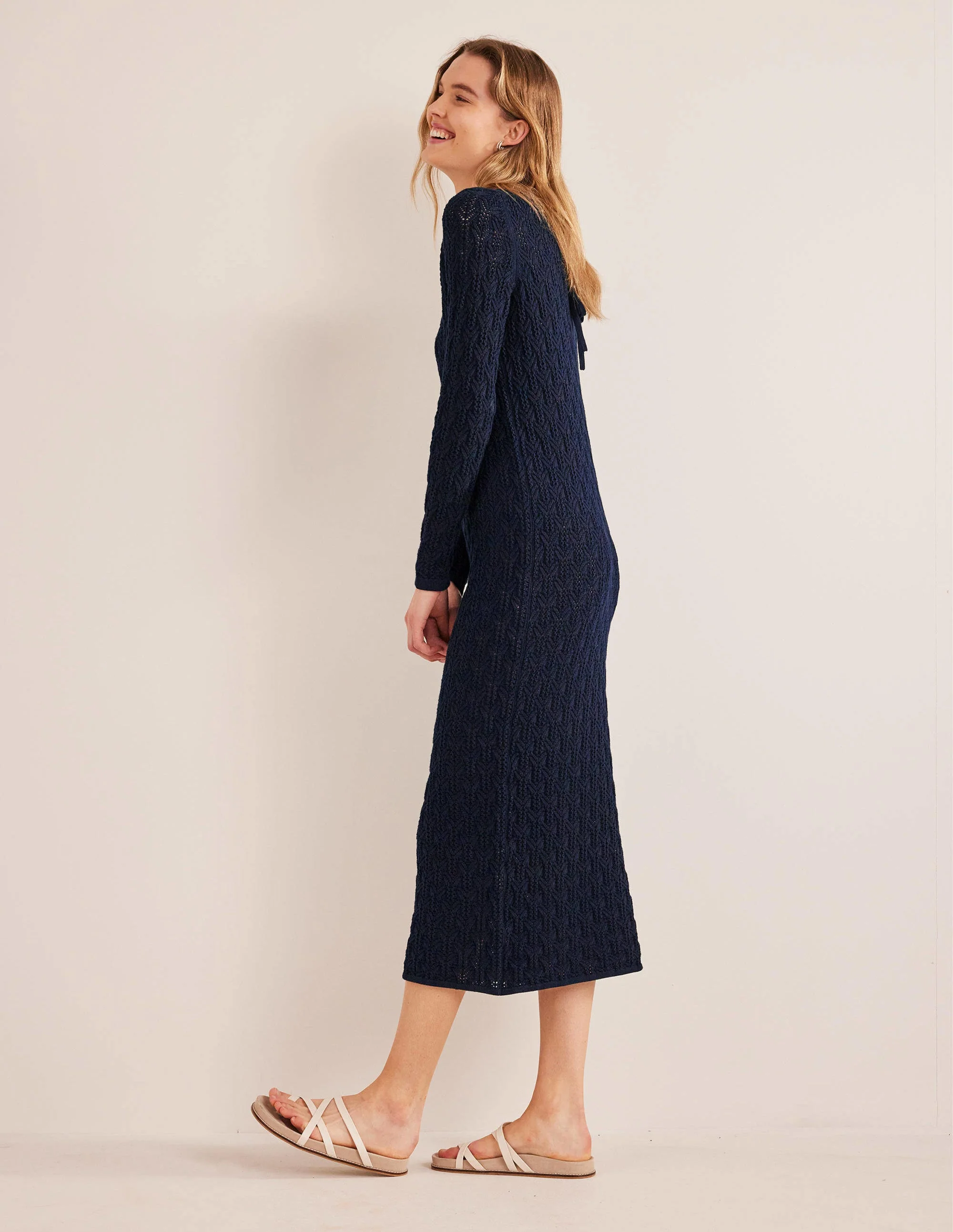Midi Crochet Dress-Navy - Image 5