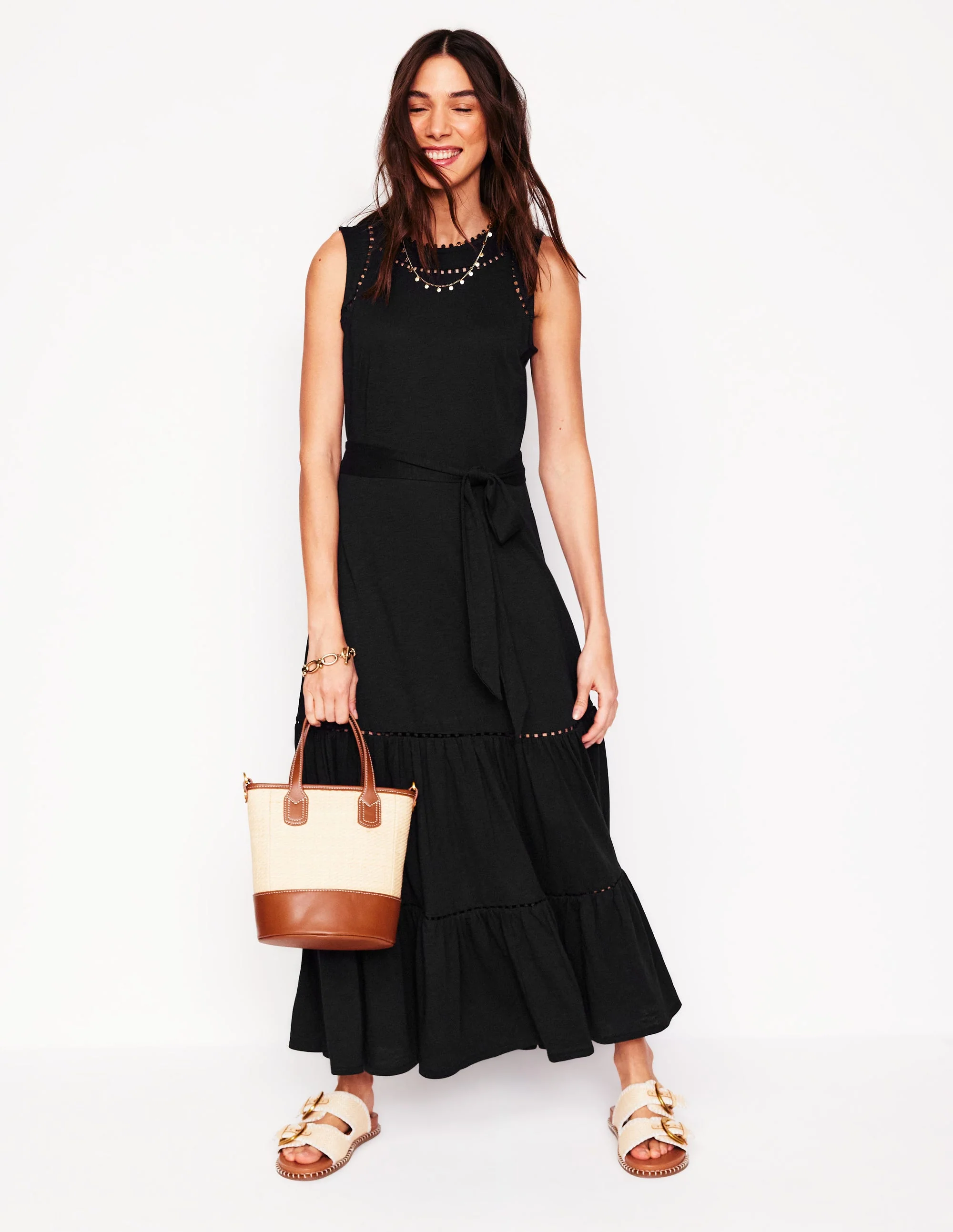 Mila Trim Tiered Jersey Dress-Black - Image 4