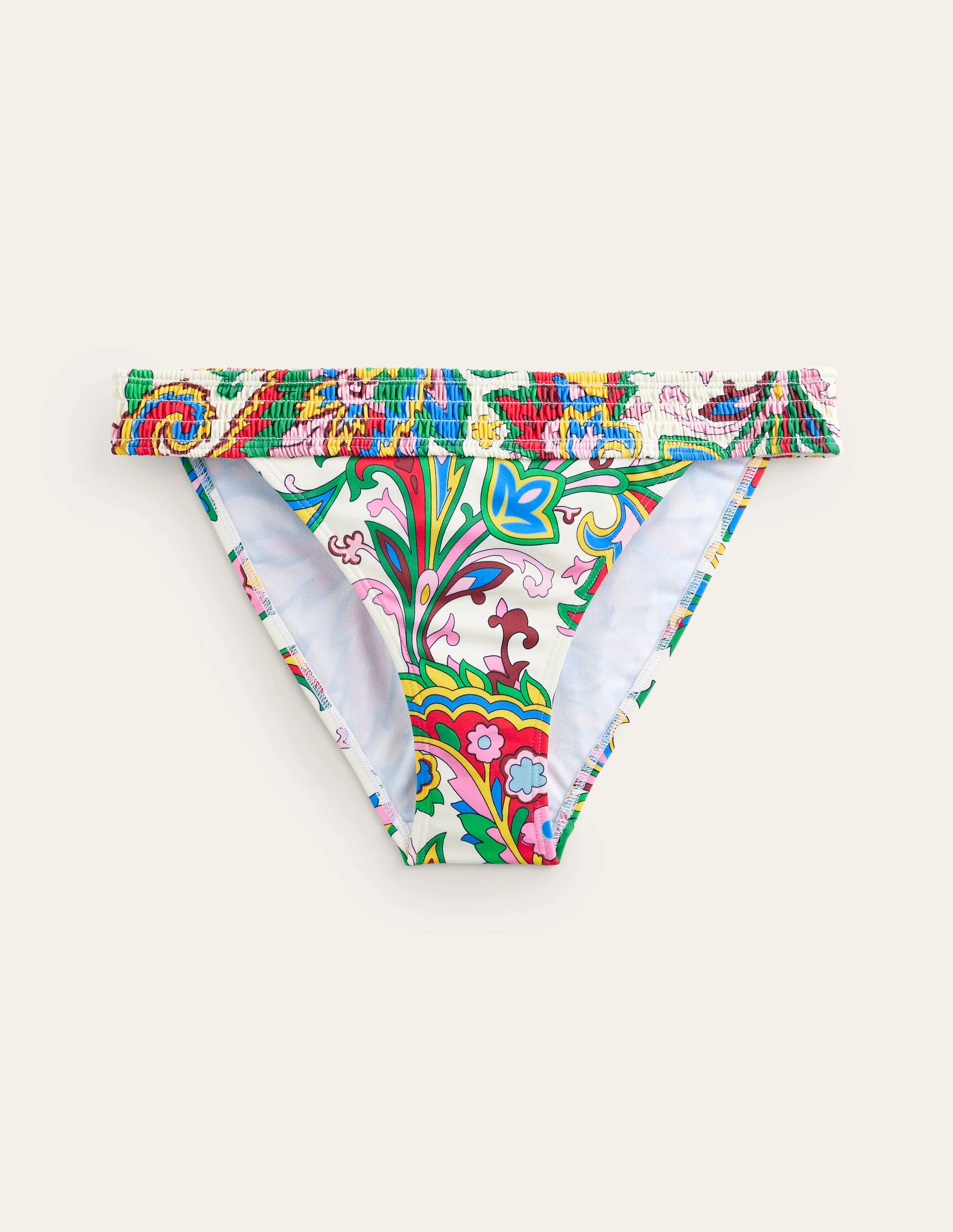 Milos Smocked Bikini Bottoms-Ivory, Paisley Azure - Image 6