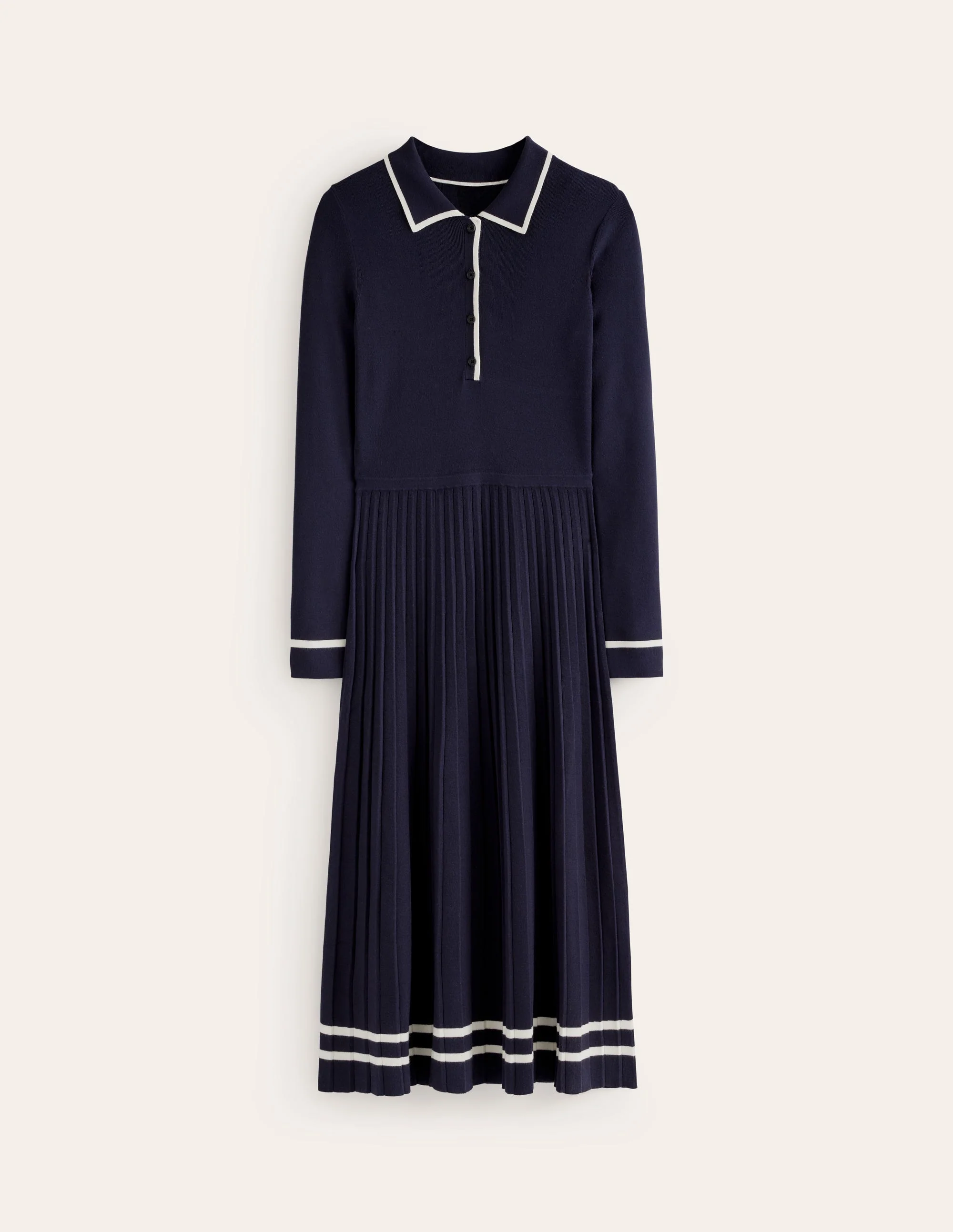Mollie Pleated Knitted Dress-Navy Warm Ivory - Image 5