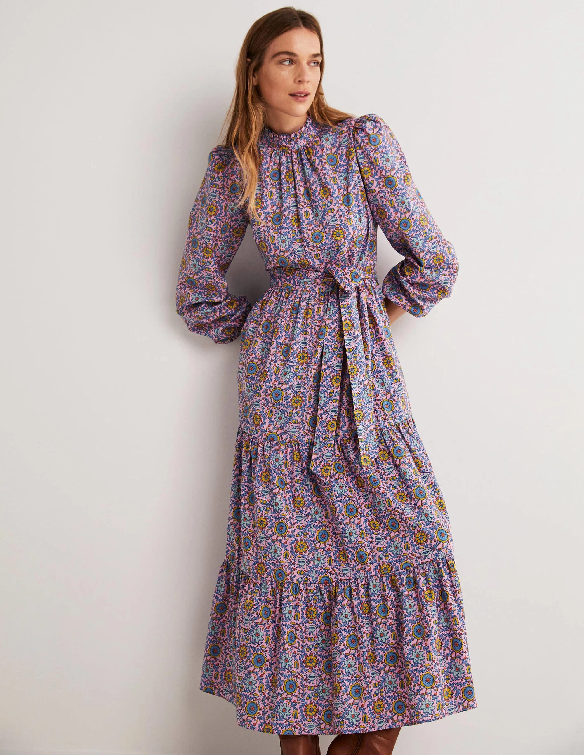 Mutton Sleeve Maxi Dress-Cherry Blossom, Enchanting