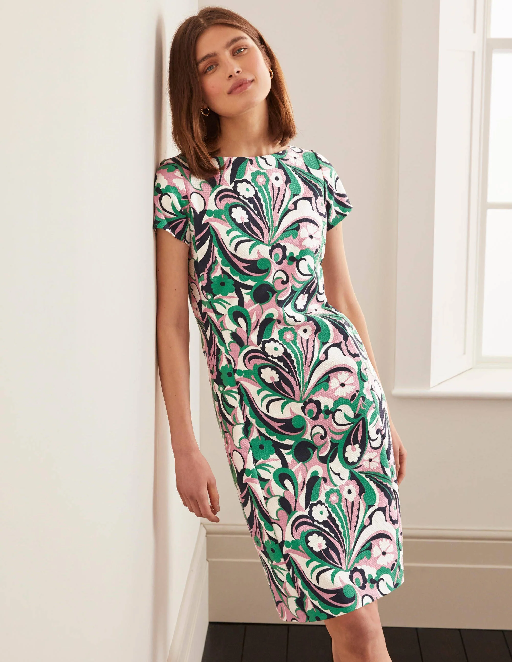 Nadia Textured Shift Dress-Formica Pink, Sunkissed Floral - Image 3