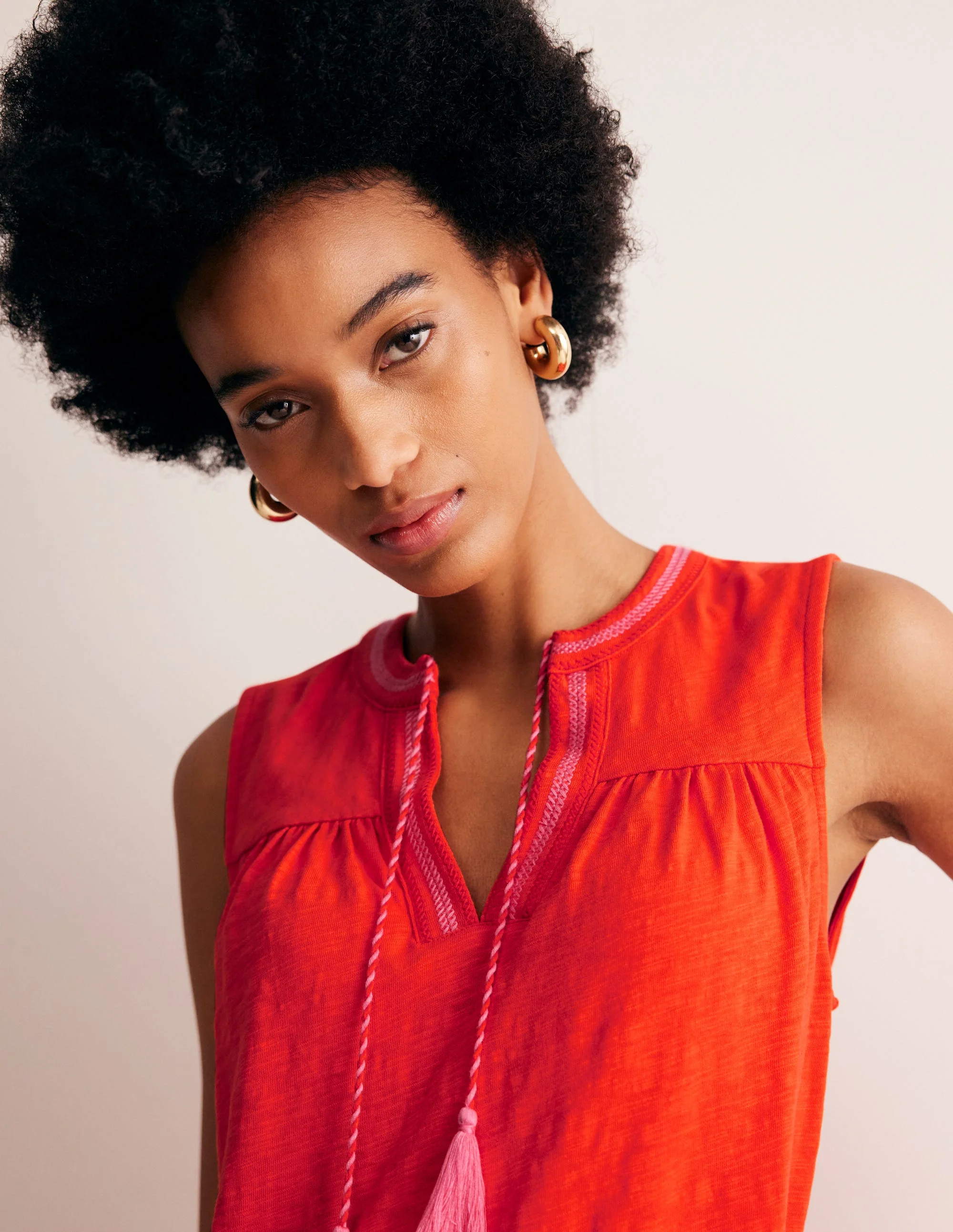 Nadine Notch Cotton Dress-Fiesta Red - Image 2