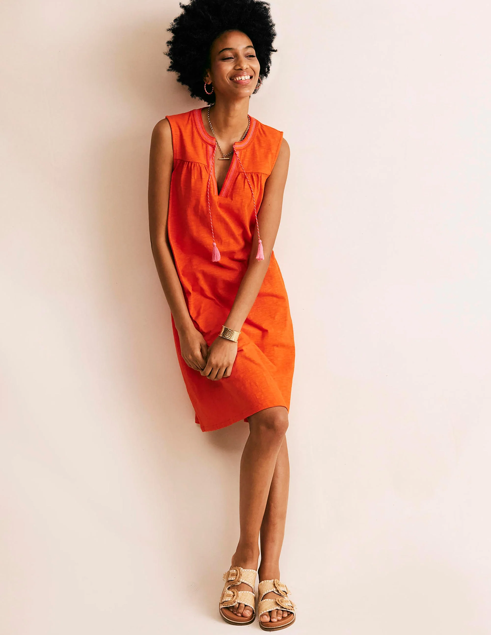 Nadine Notch Cotton Dress-Fiesta Red - Image 5