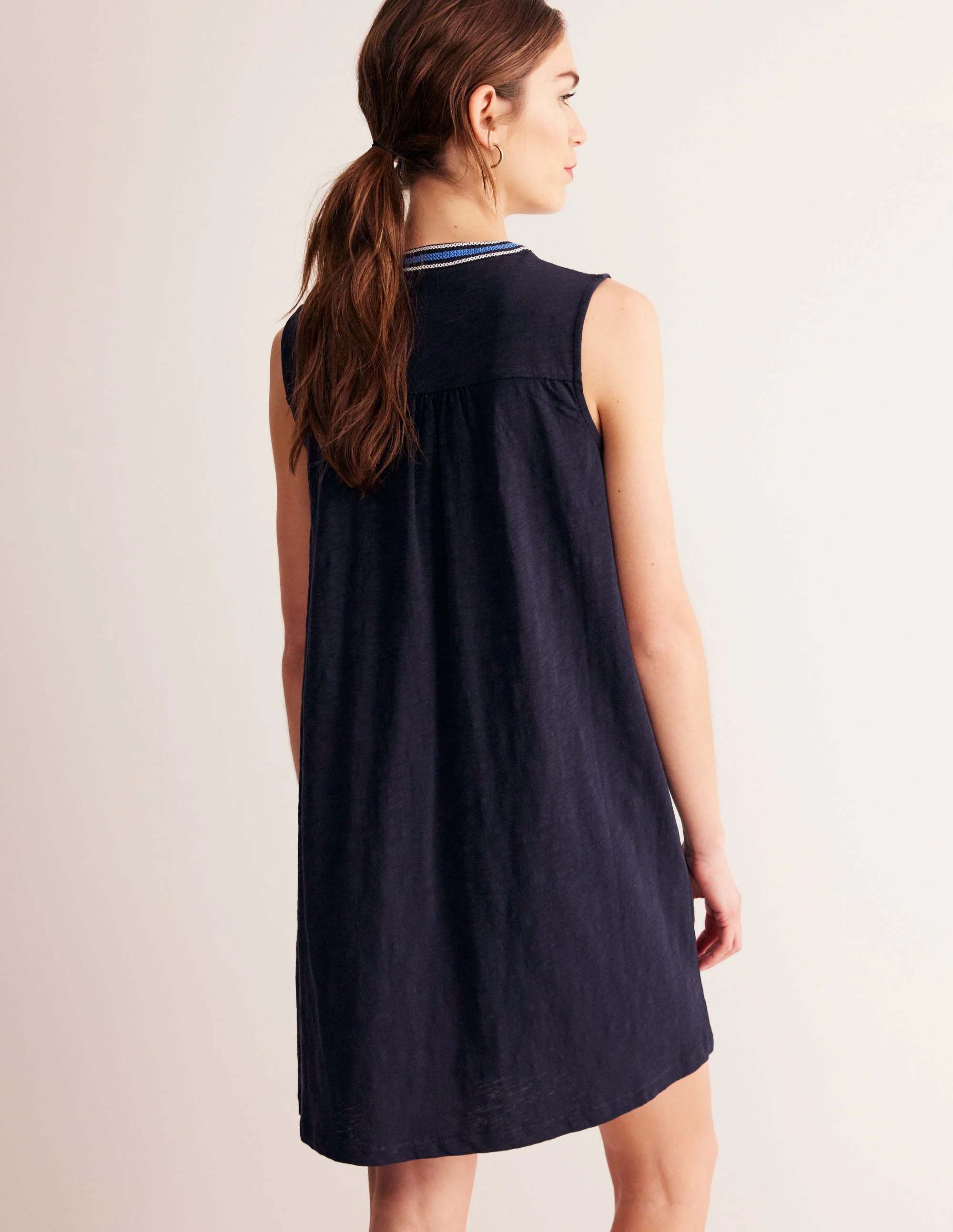 Nadine Notch Cotton Dress-Navy - Image 3