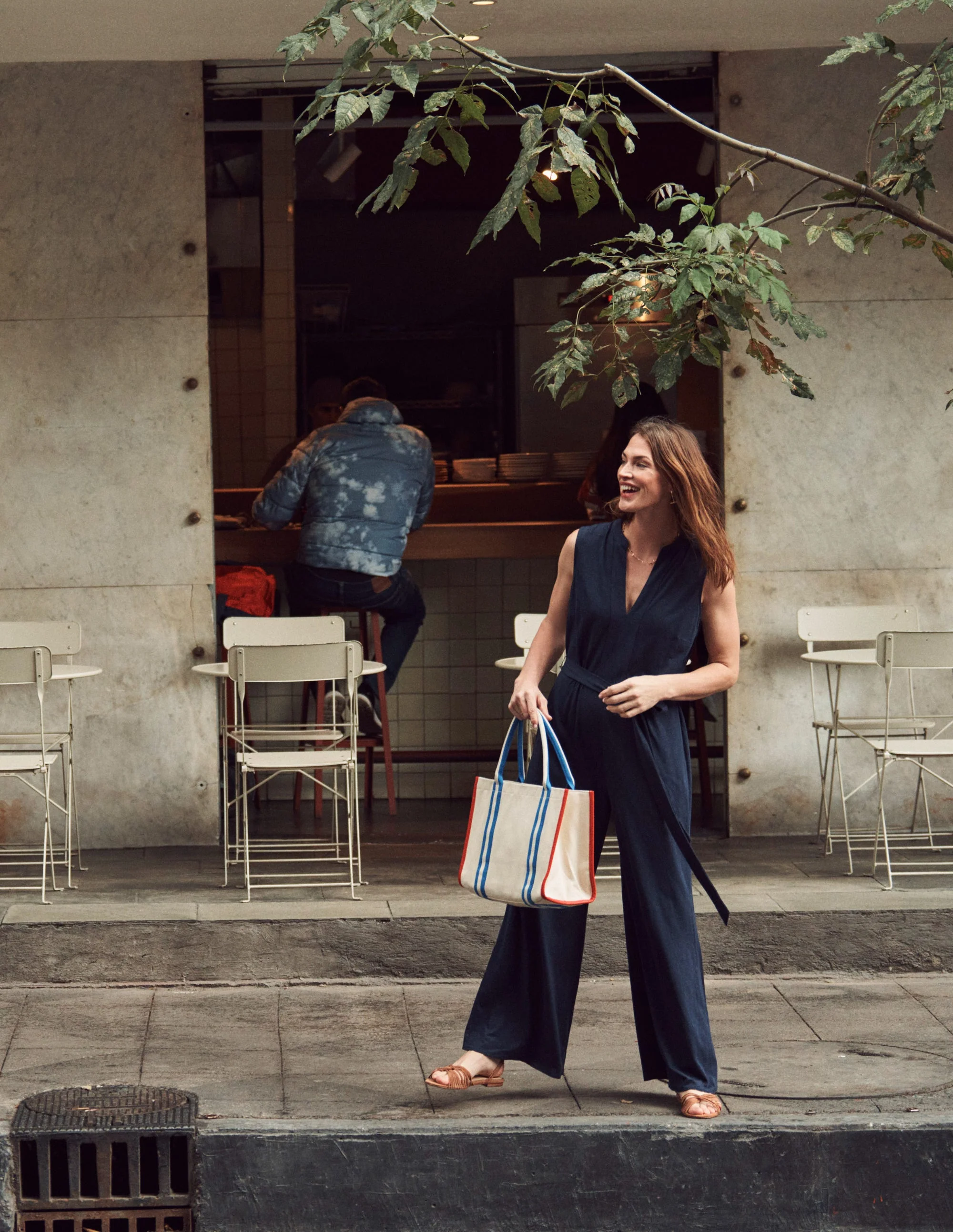 Naomi Notch Jersey Jumpsuit-Navy - Image 5