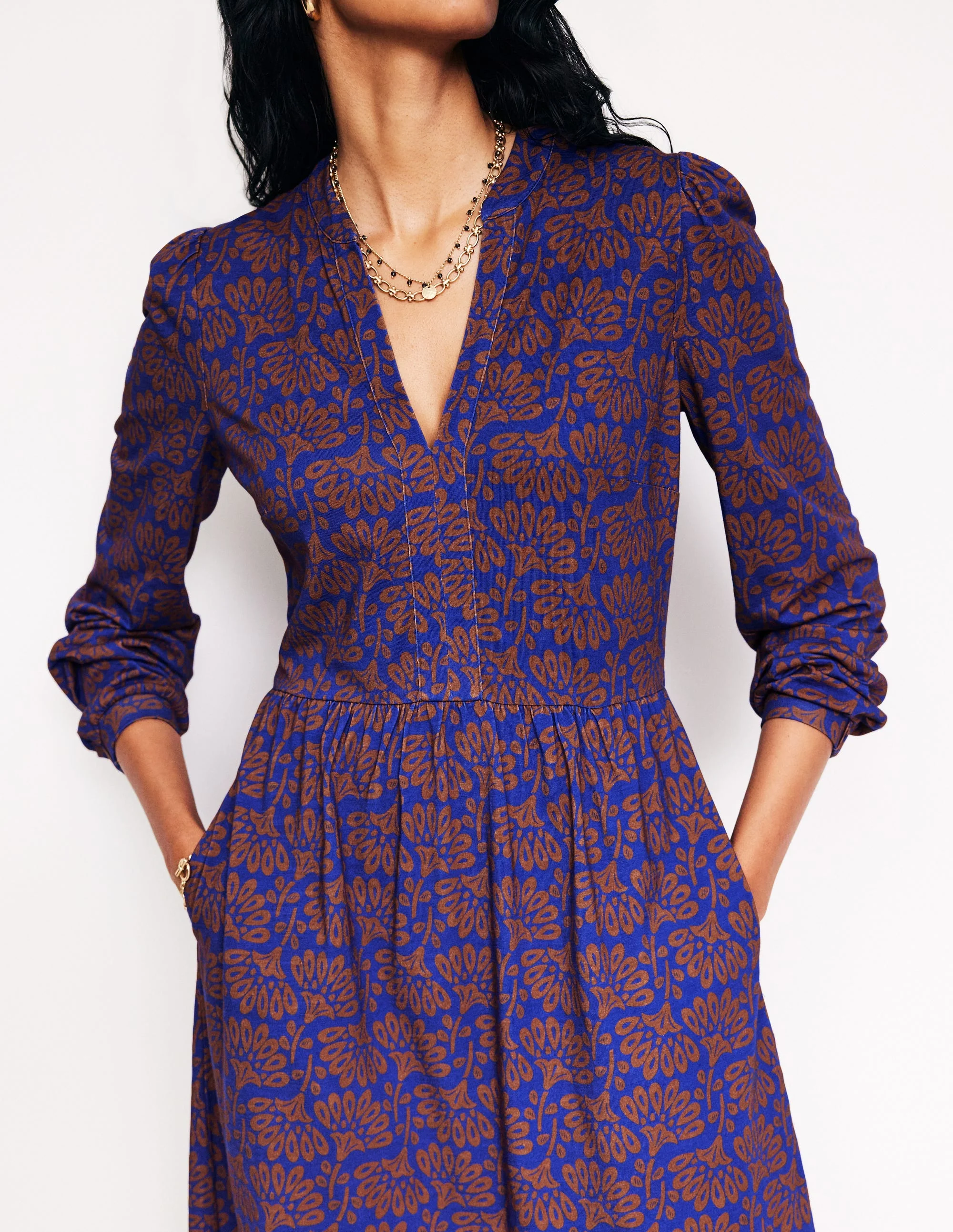 Naomi Relaxed Jersey Dress-Gingerbread, Dandelion Sprig - Image 2