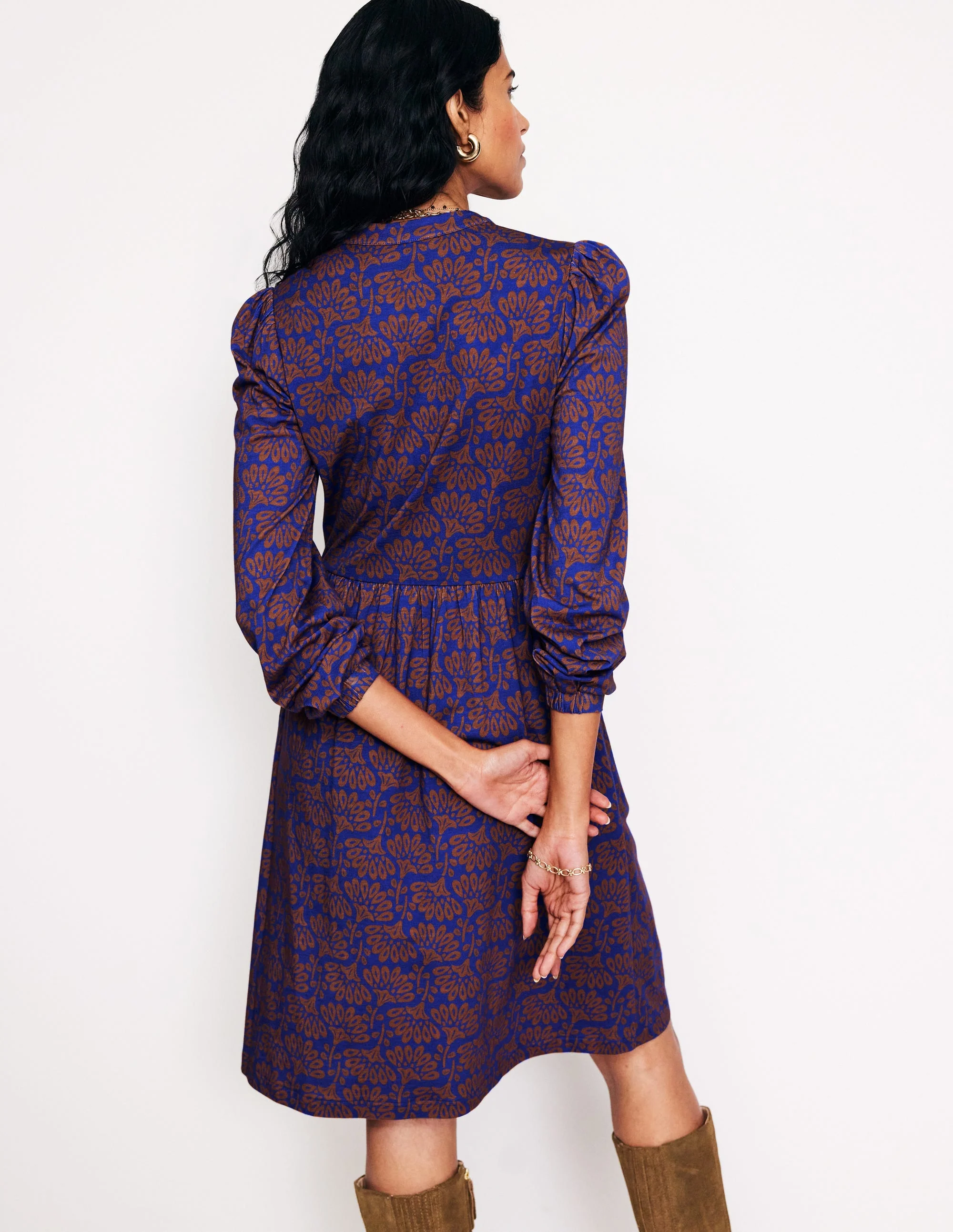 Naomi Relaxed Jersey Dress-Gingerbread, Dandelion Sprig - Image 3