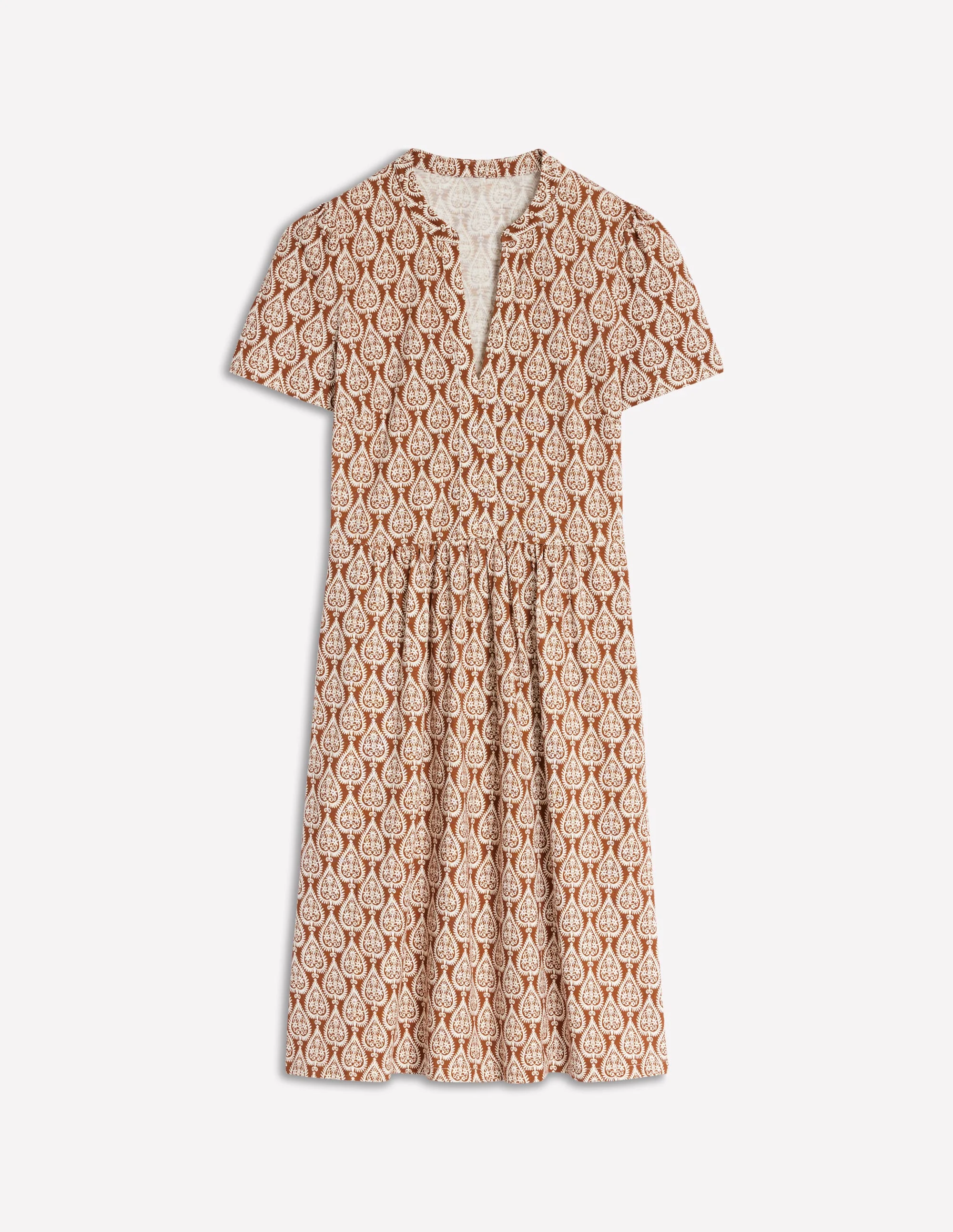 Naomi Short Sleeve Dress-Cognac, Ornate Geo - Image 5