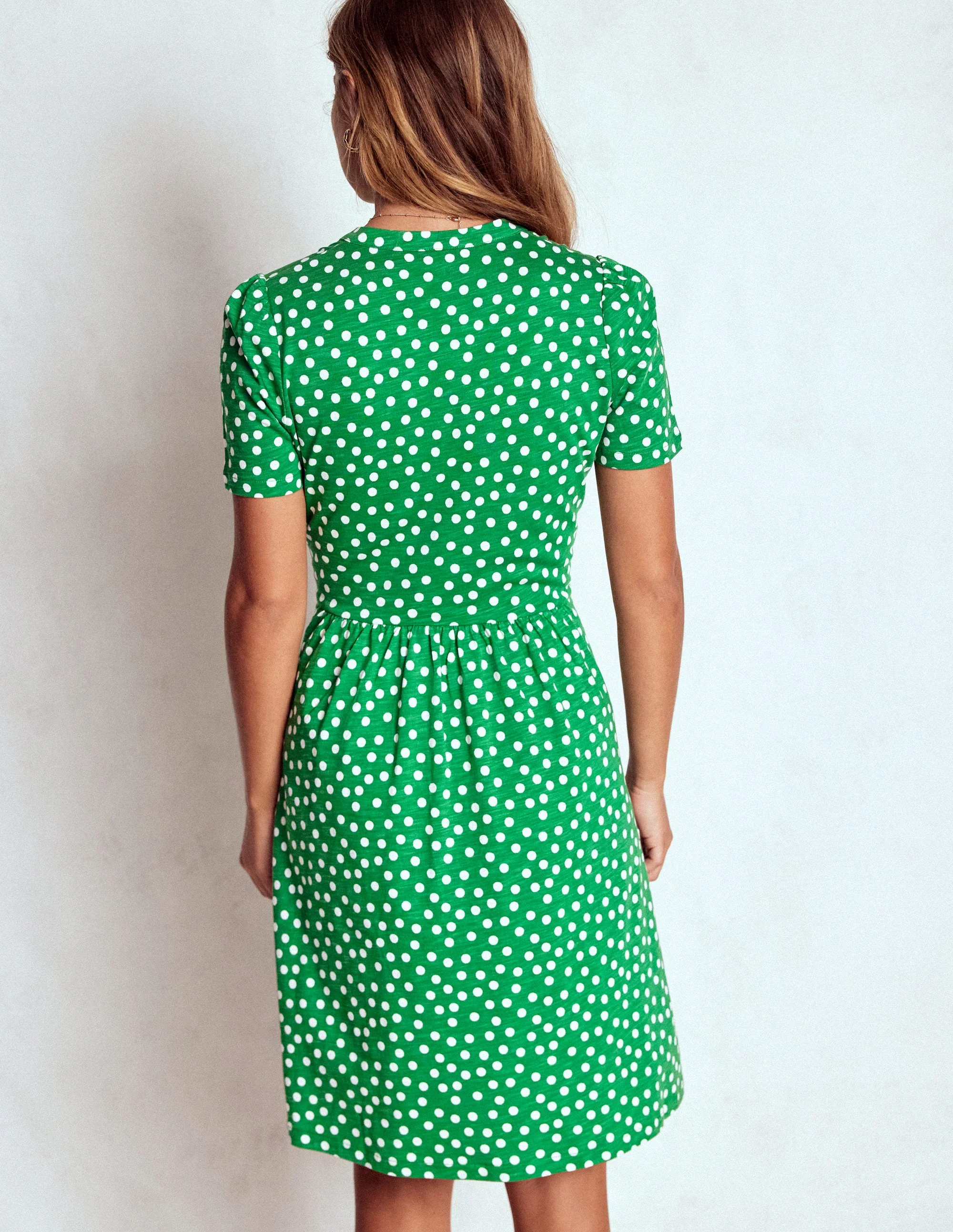 Naomi Short Sleeve Dress-Highland Green, Painted Dot - Image 3