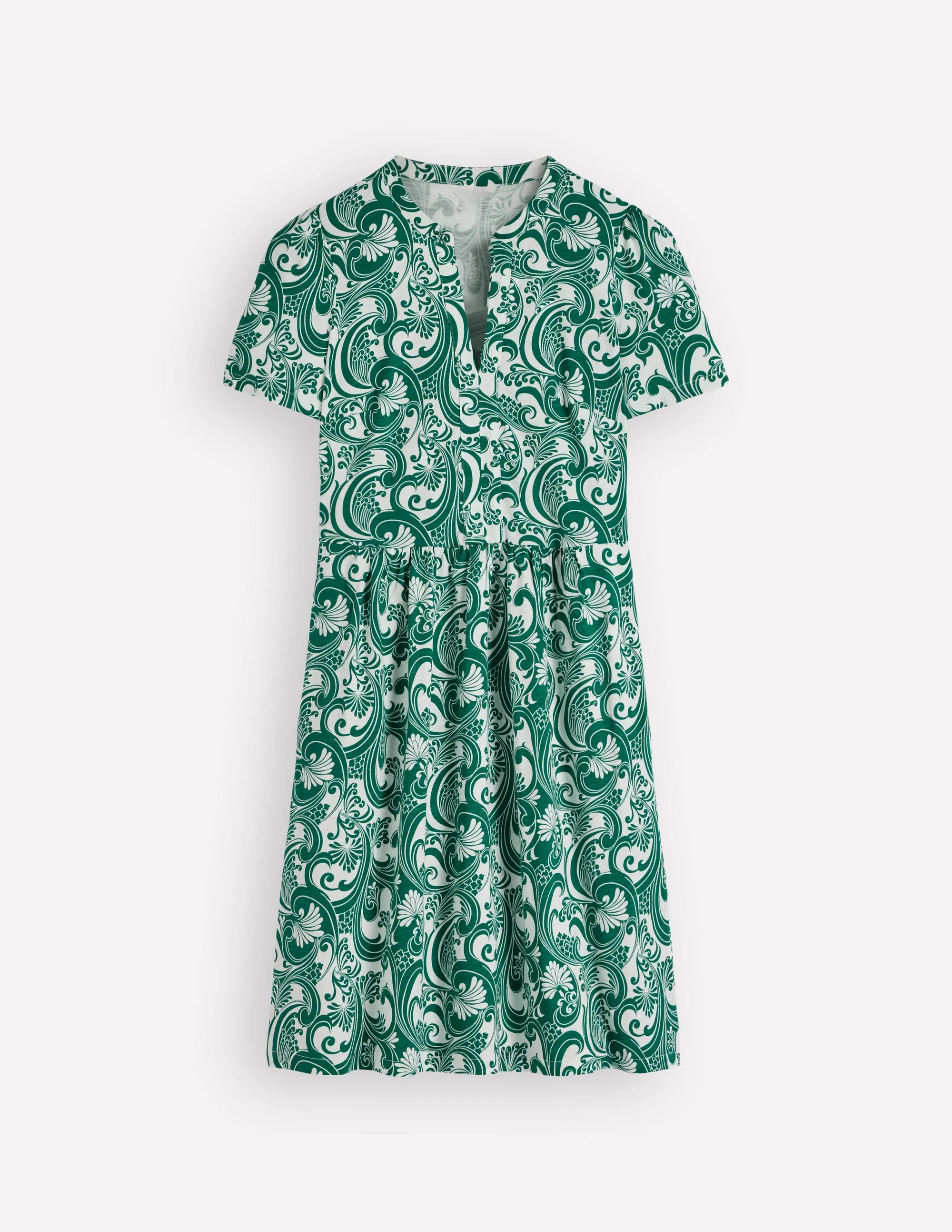 Naomi Short Sleeve Dress-Jewel Green, Foliage Whirl - Image 8