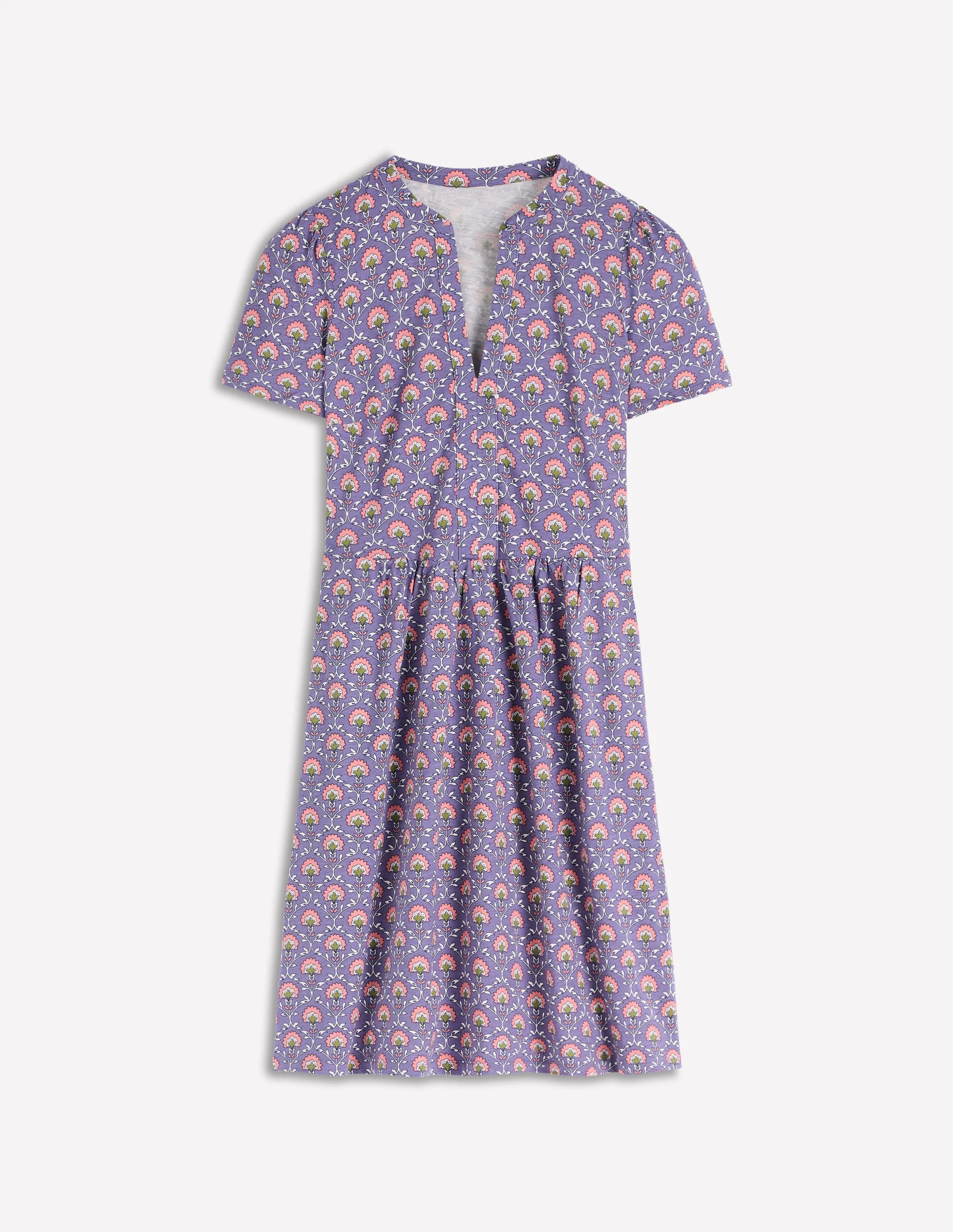Naomi Short Sleeve Dress-Purple Thistle, Flower Lattice - Image 5