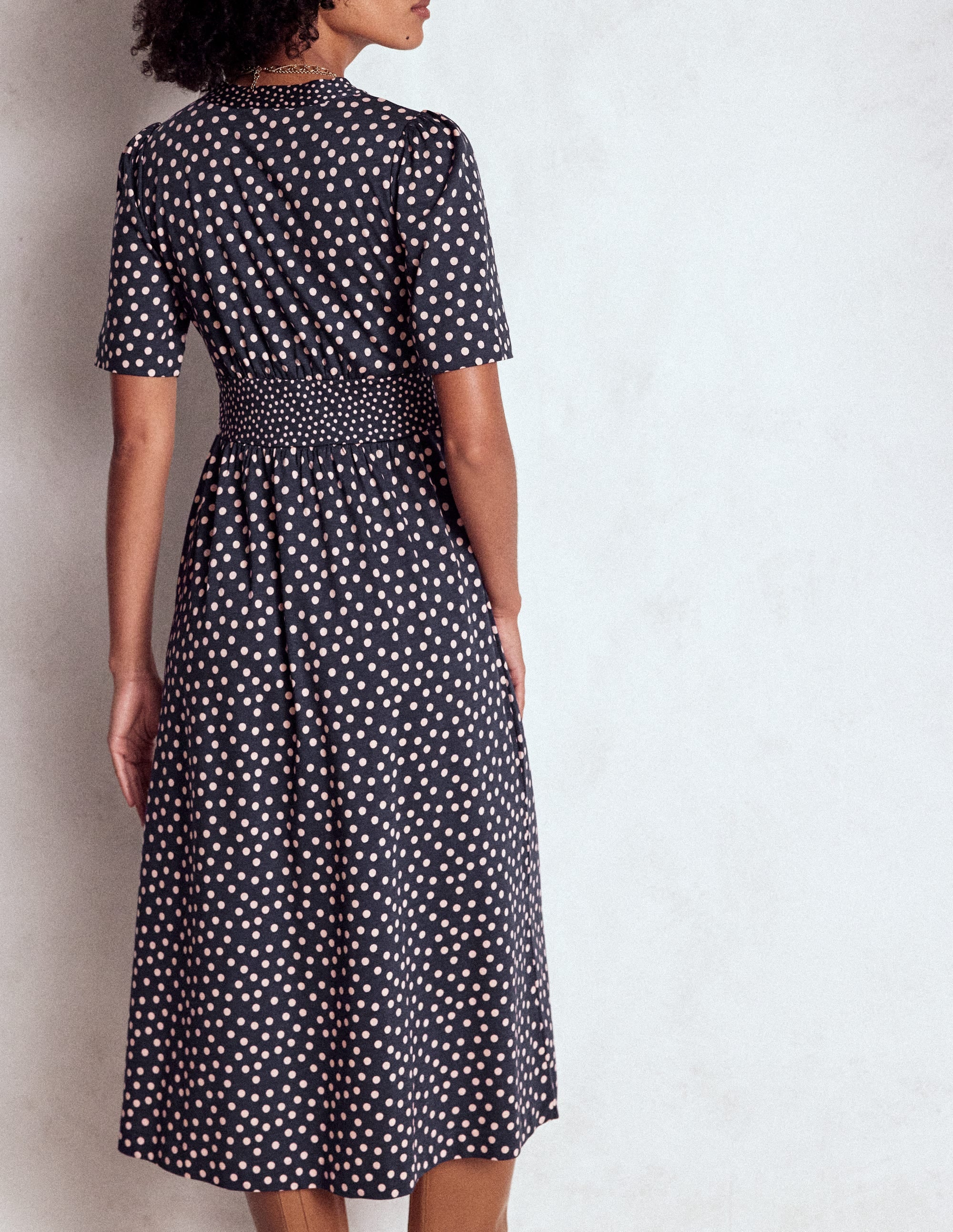 Natalia Jersey Tea Dress-French Navy, Ballet Slipper - Image 3