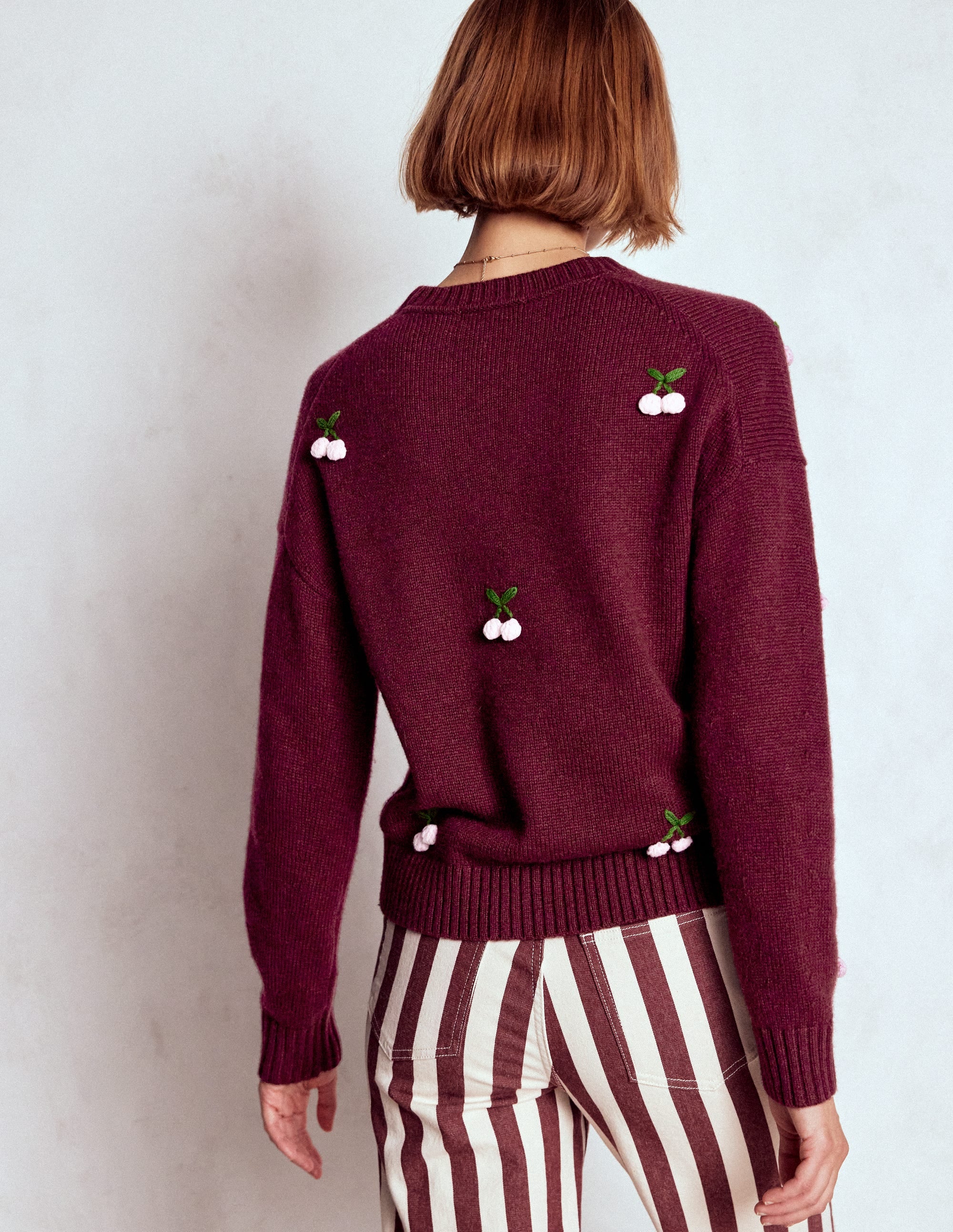 Natalie Embroidered Jumper-Chestnut Melange, Cherry - Image 3
