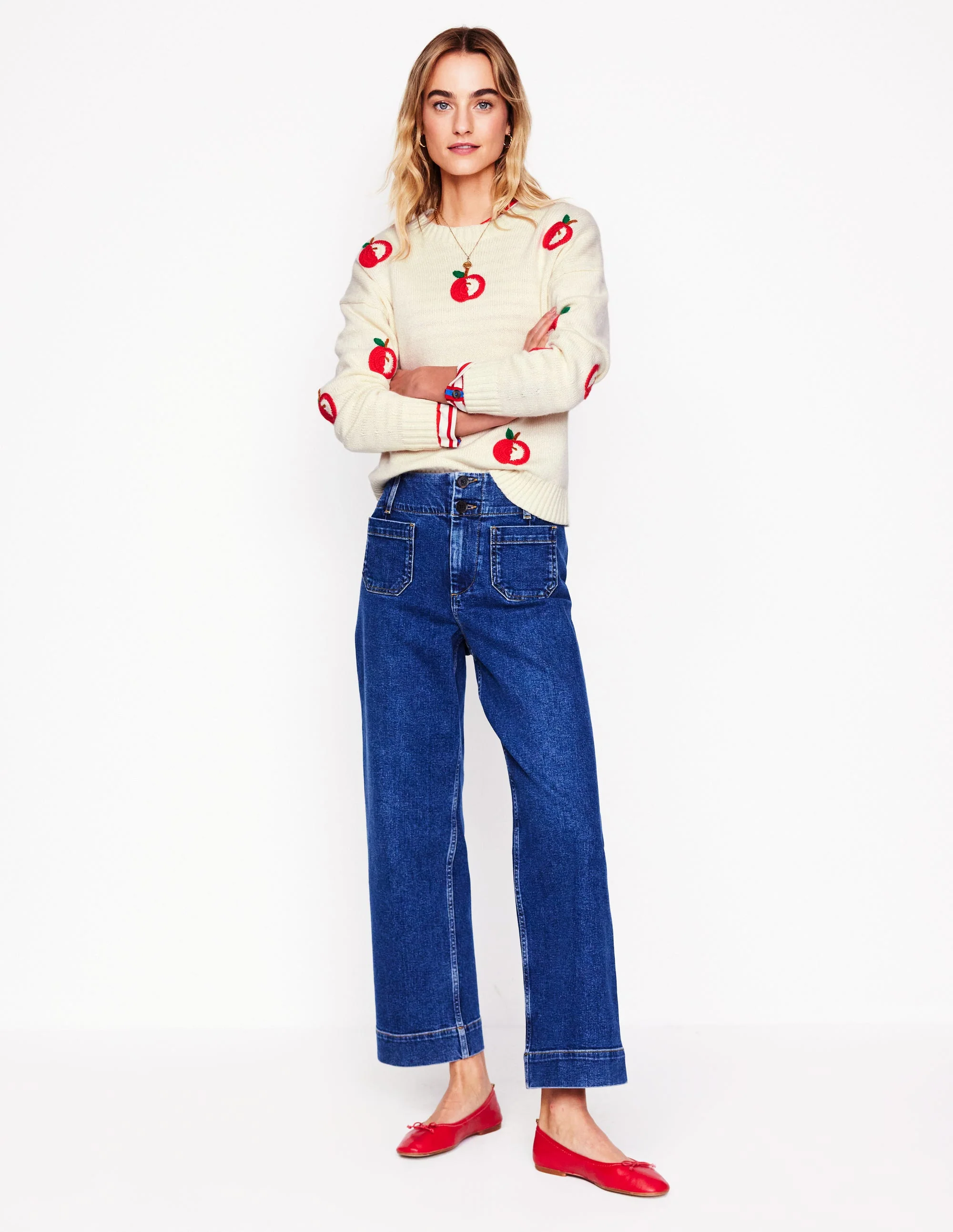Natalie Embroidered Jumper-Warm Ivory, Apples - Image 7