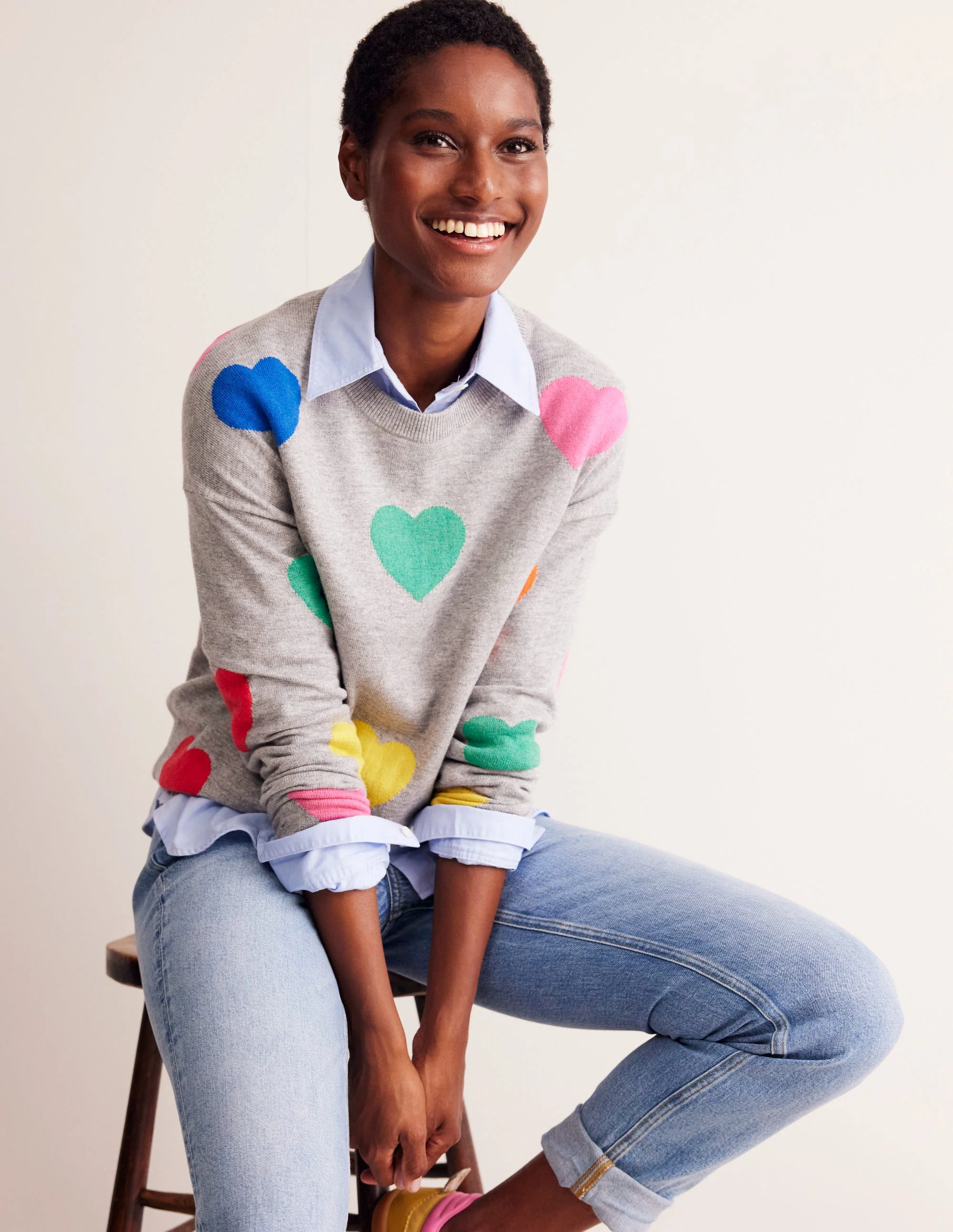 Natasha Novelty Jumper-Grey, Hearts