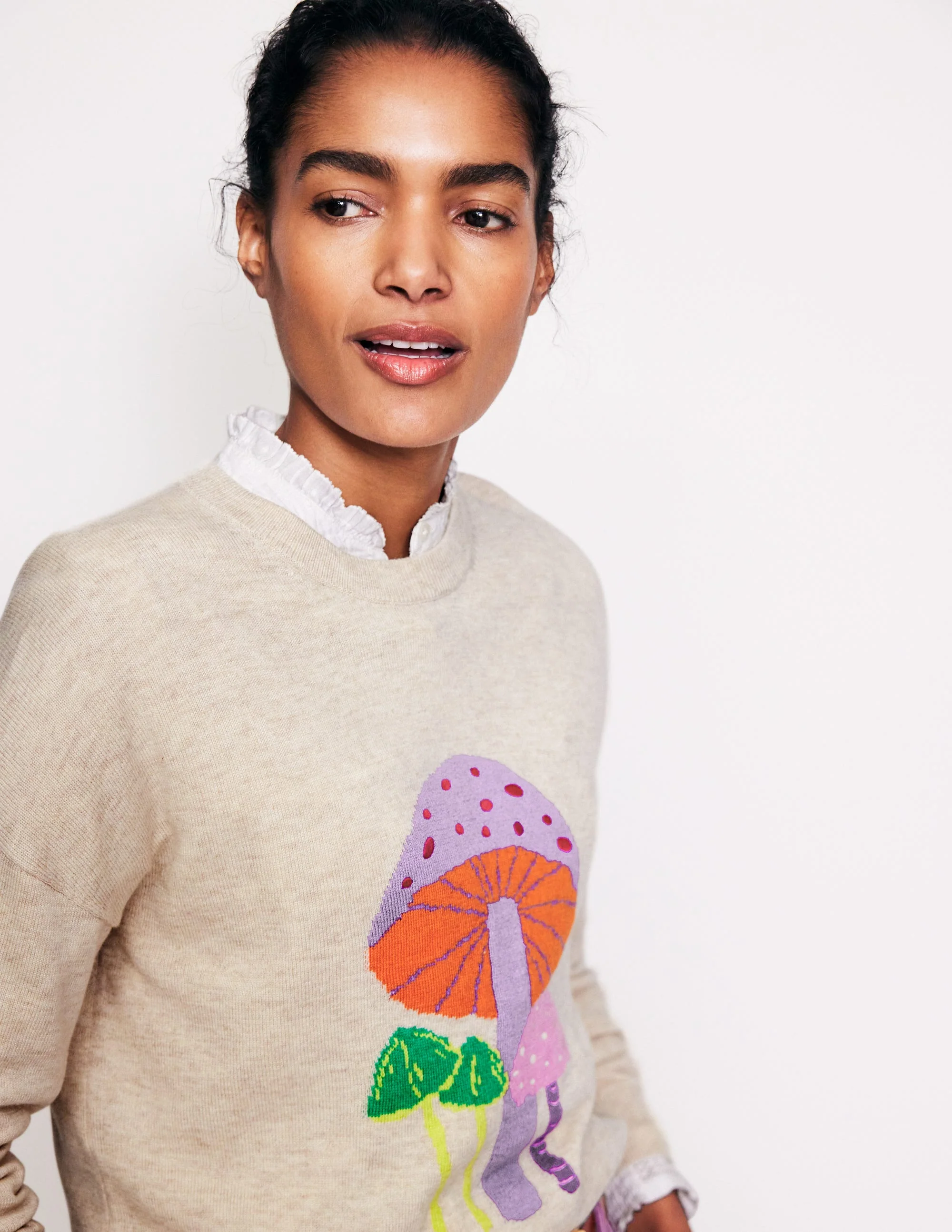 Natasha Novelty Jumper-Oatmeal, Mushrooms - Image 2