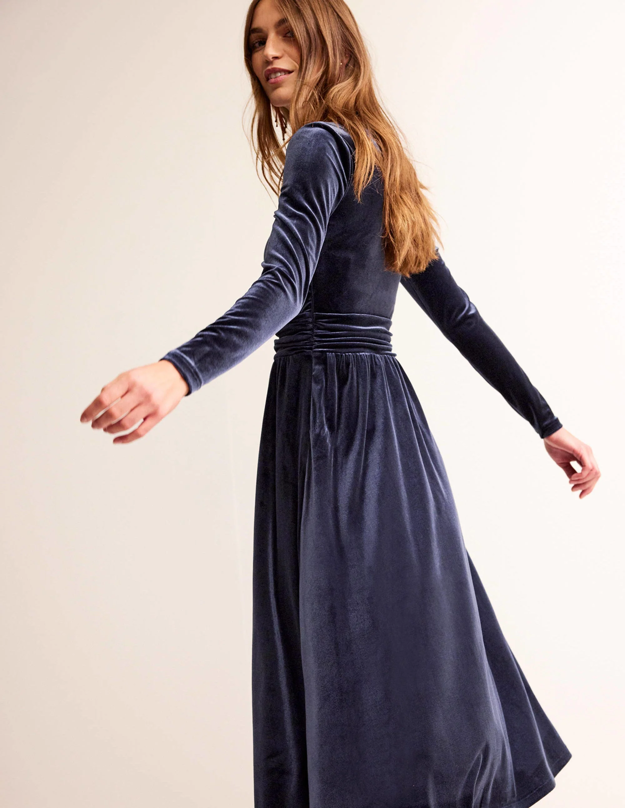 Navy Lois Velvet Dress-Navy - Image 3