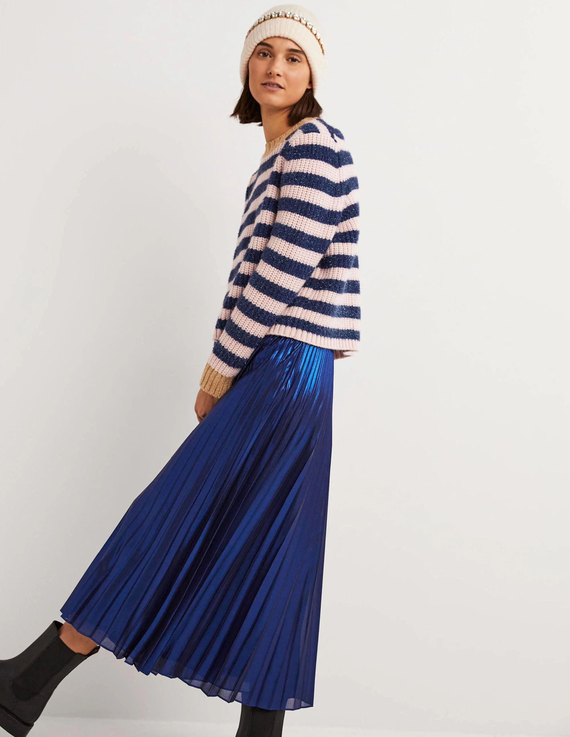Navy Sparkle Stripe Ribbed Jumper-Navy, Pink Tinsel Stripe - Image 4