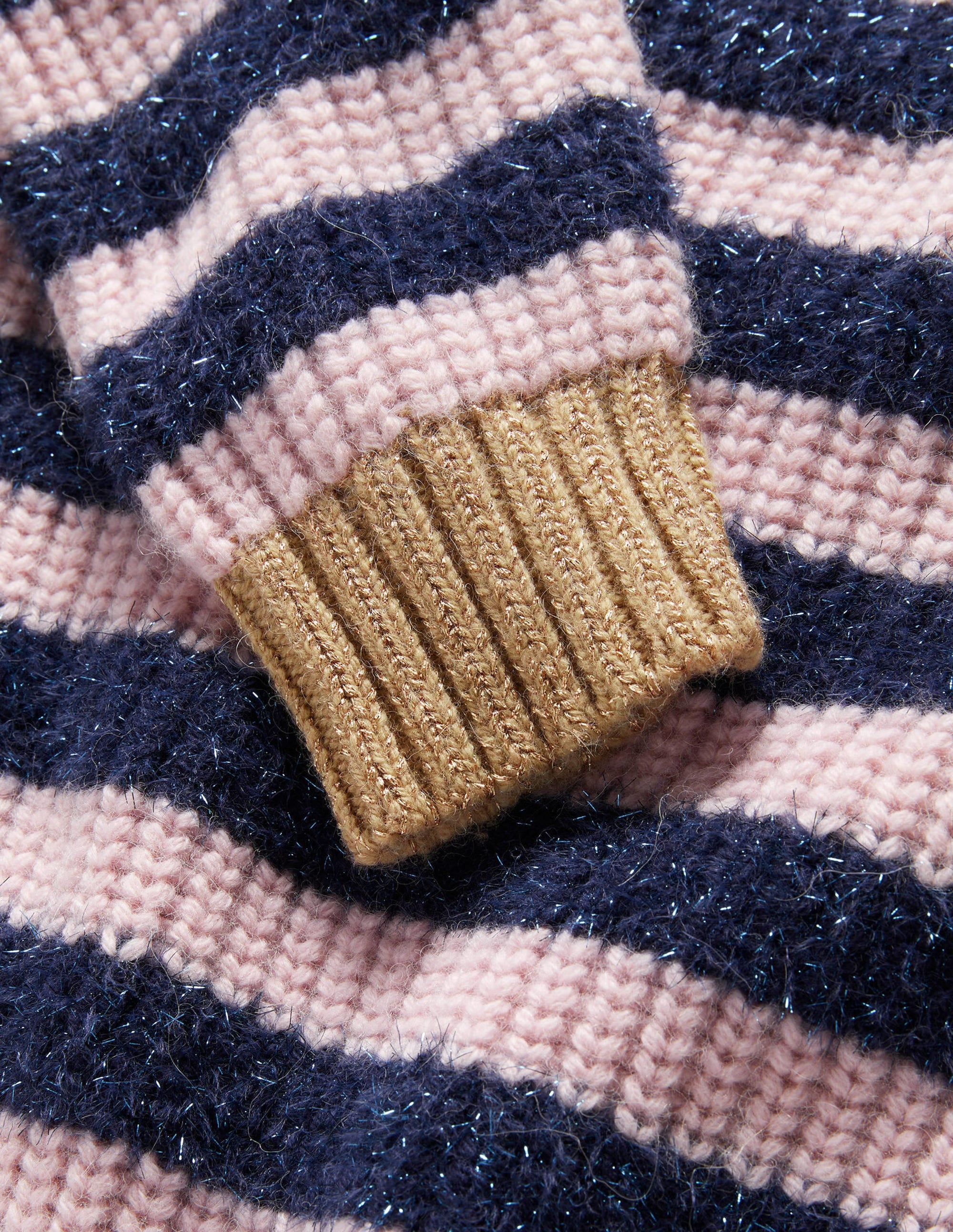 Navy Sparkle Stripe Ribbed Jumper-Navy, Pink Tinsel Stripe - Image 6